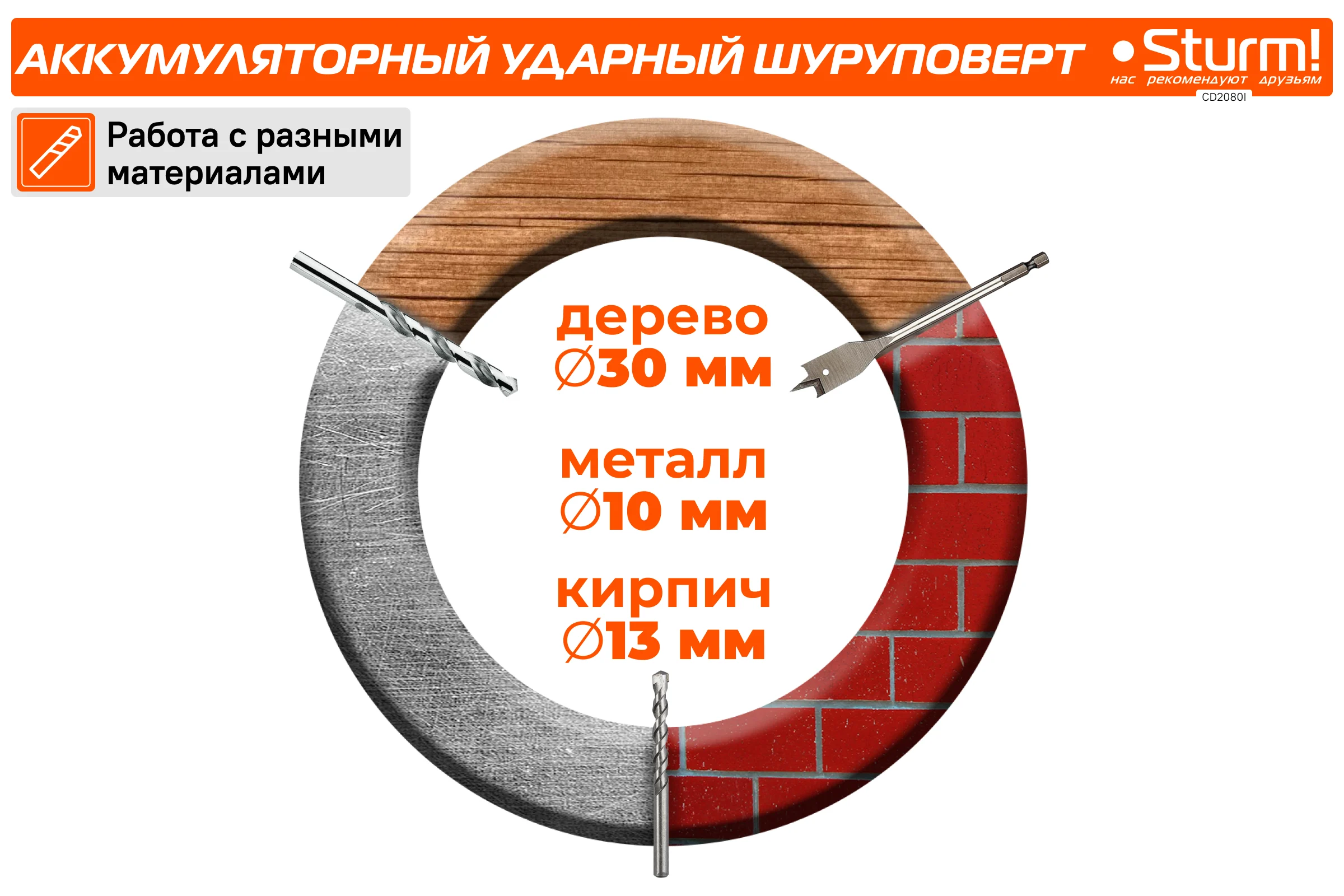 Аккумуляторный шуруповерт Sturm CD2080I