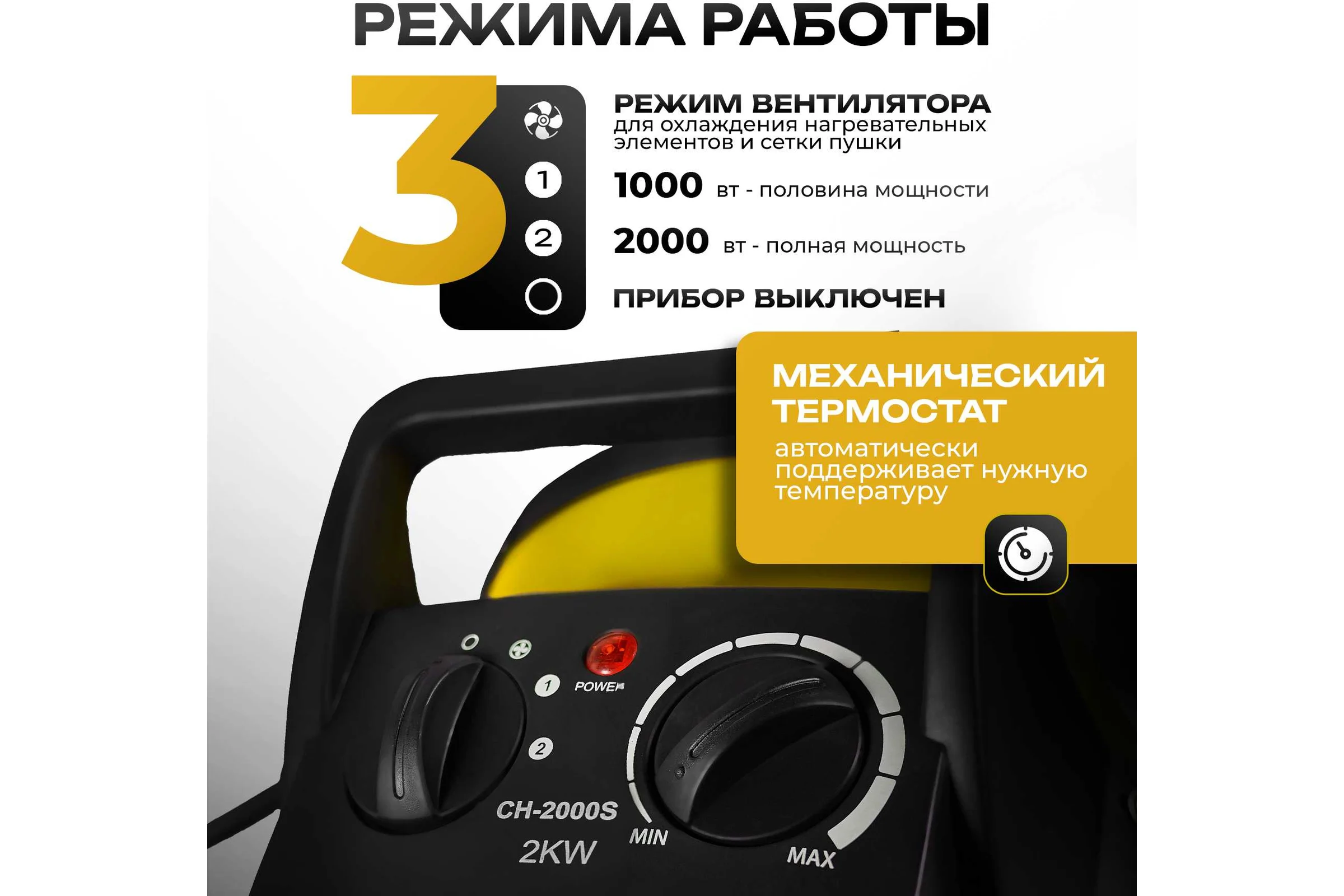 Электрическая тепловая пушка Electrolite CH 2000S (2 кВт, КЕРАМИЧЕСКИЙ НАГРЕВАТЕЛЬ, 3 режима) 5055
