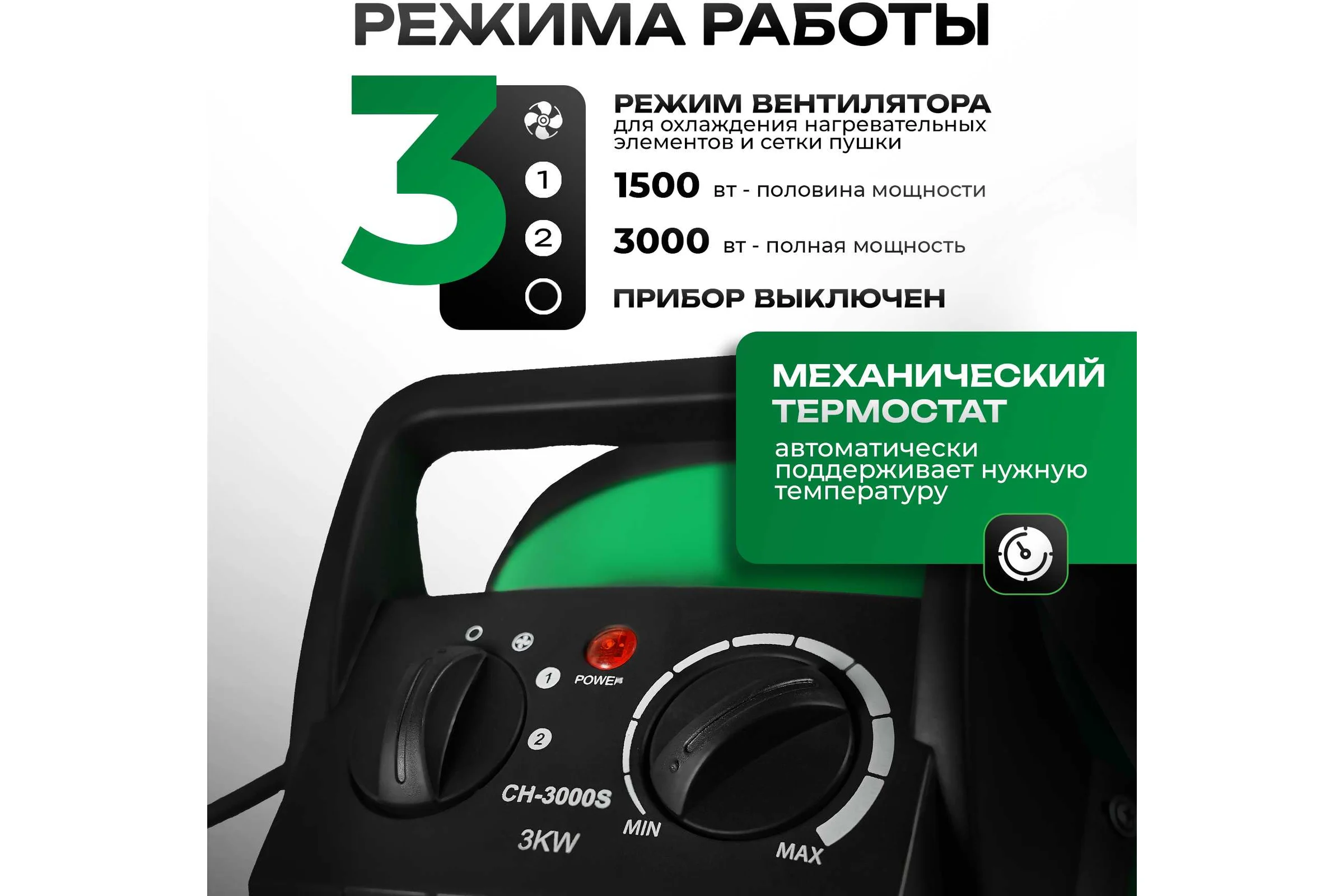 Электрическая тепловая пушка Electrolite CH 3000 S EL (3 кВт, керамический нагреватель, 3 режима) 5065