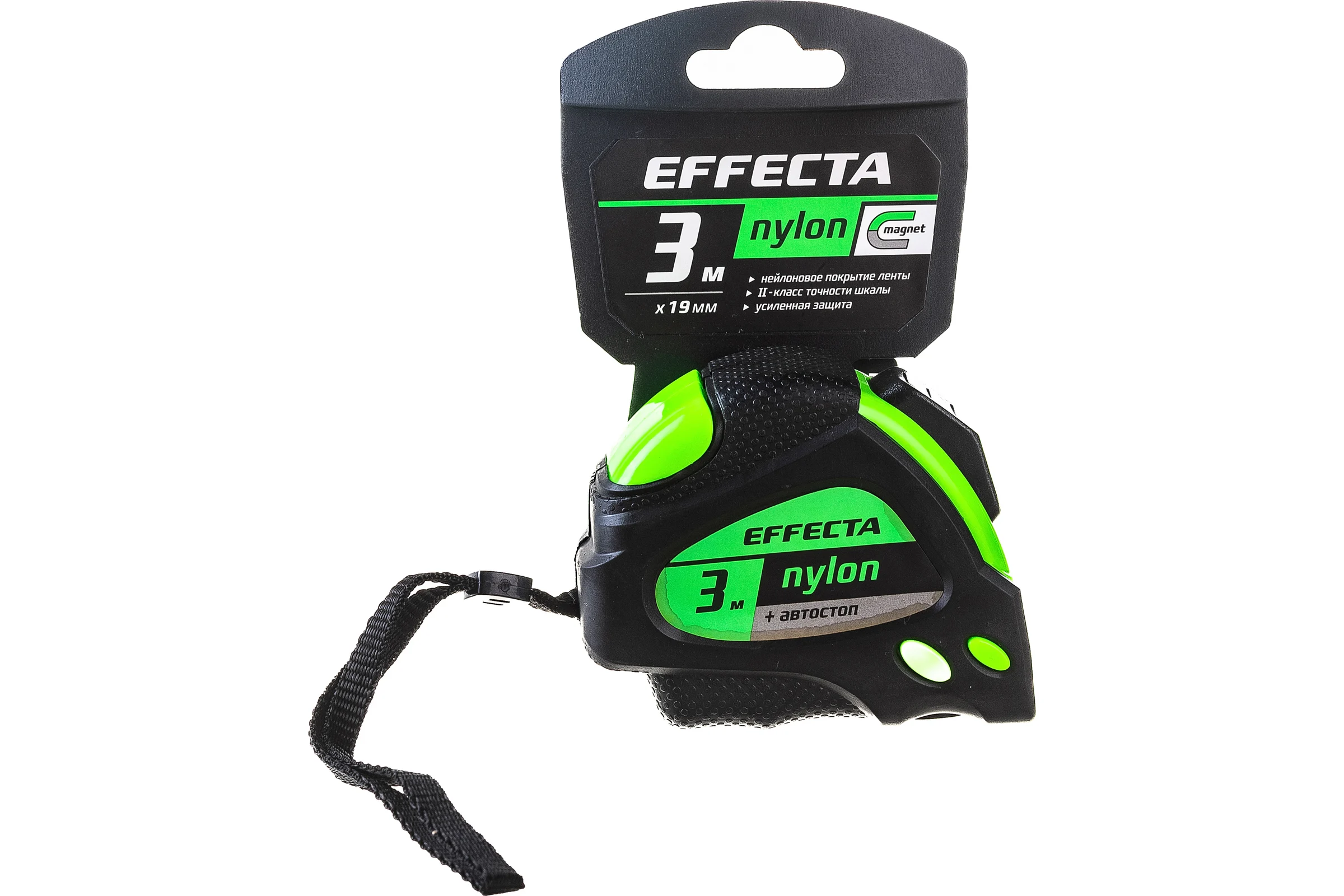 Рулетка 3м/19 мм с магнитом, автостопом, лентой нейлон EFFECTA Nylon 580319