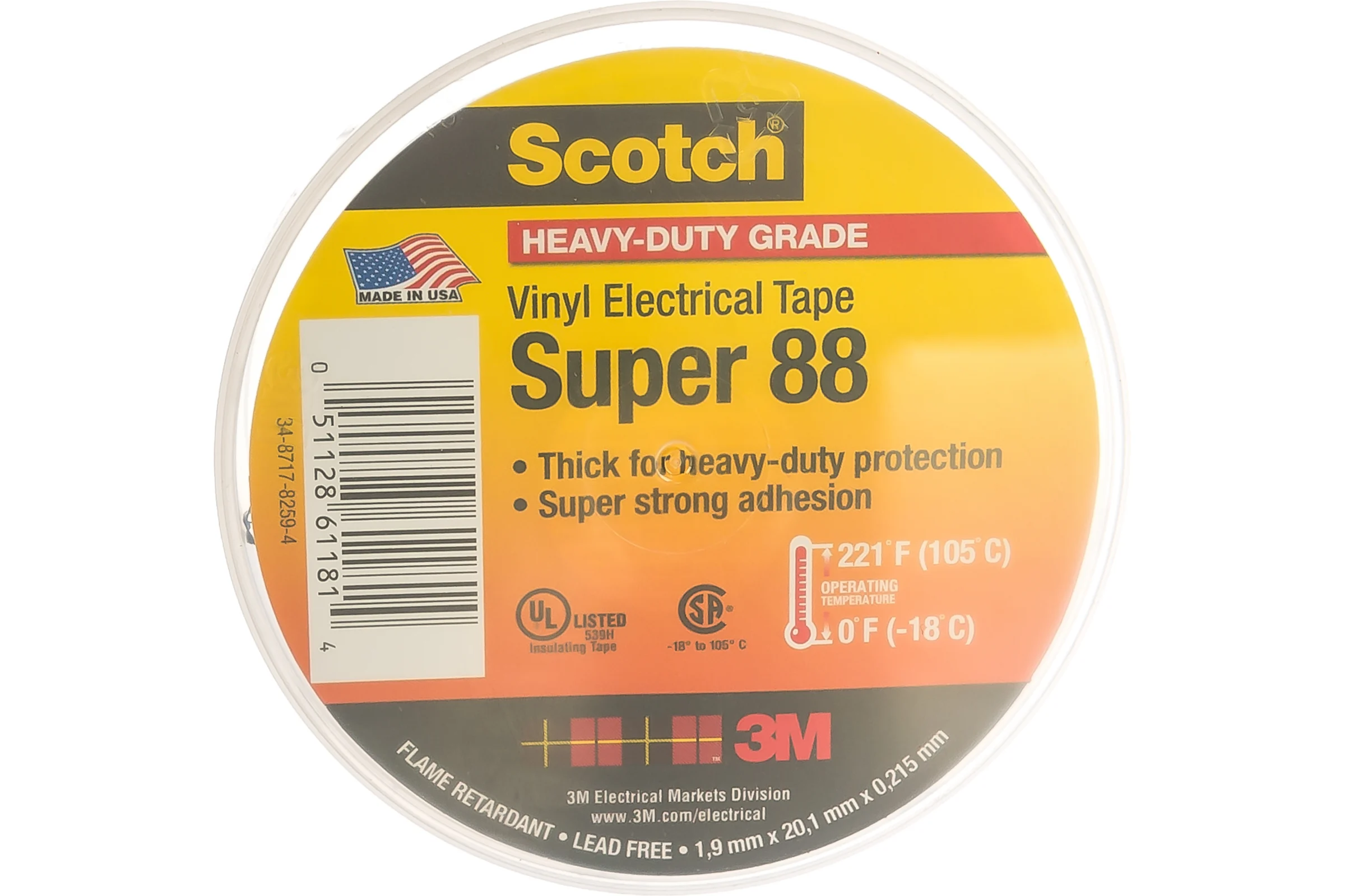 Изолента ПВХ высшего Класса 3М Scotch Super 88 рулон 19 мм х 20 м х 0.22 мм 7100079942