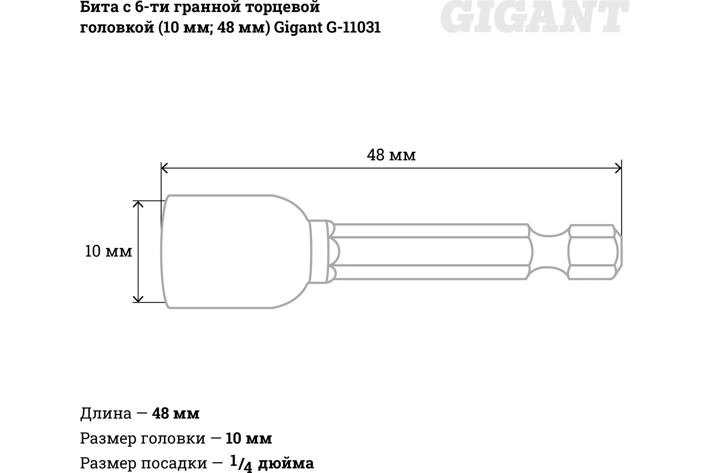 Бита с 6-ти гранной торцевой головкой (10 мм; 48 мм) Gigant GBS 11031