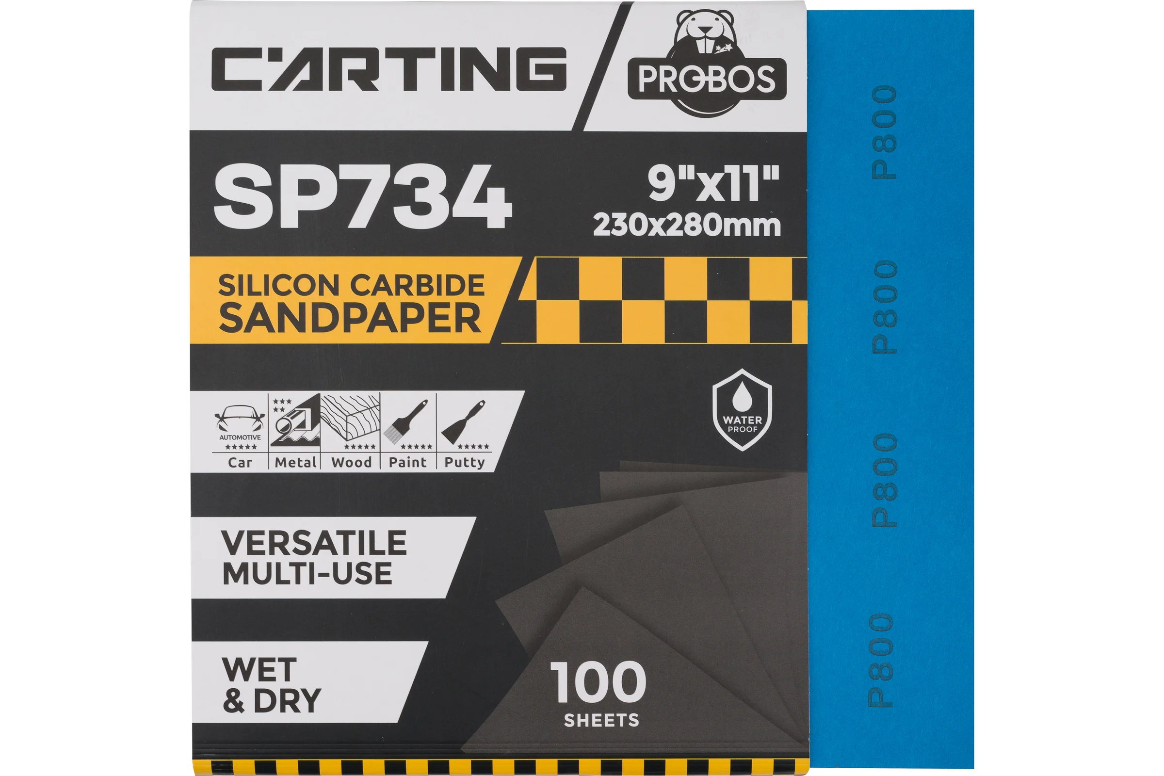 Бумага абразивная водостойкая Р800, 230х280 мм, Carting SP734, 100 шт PROBOS 73401972-100