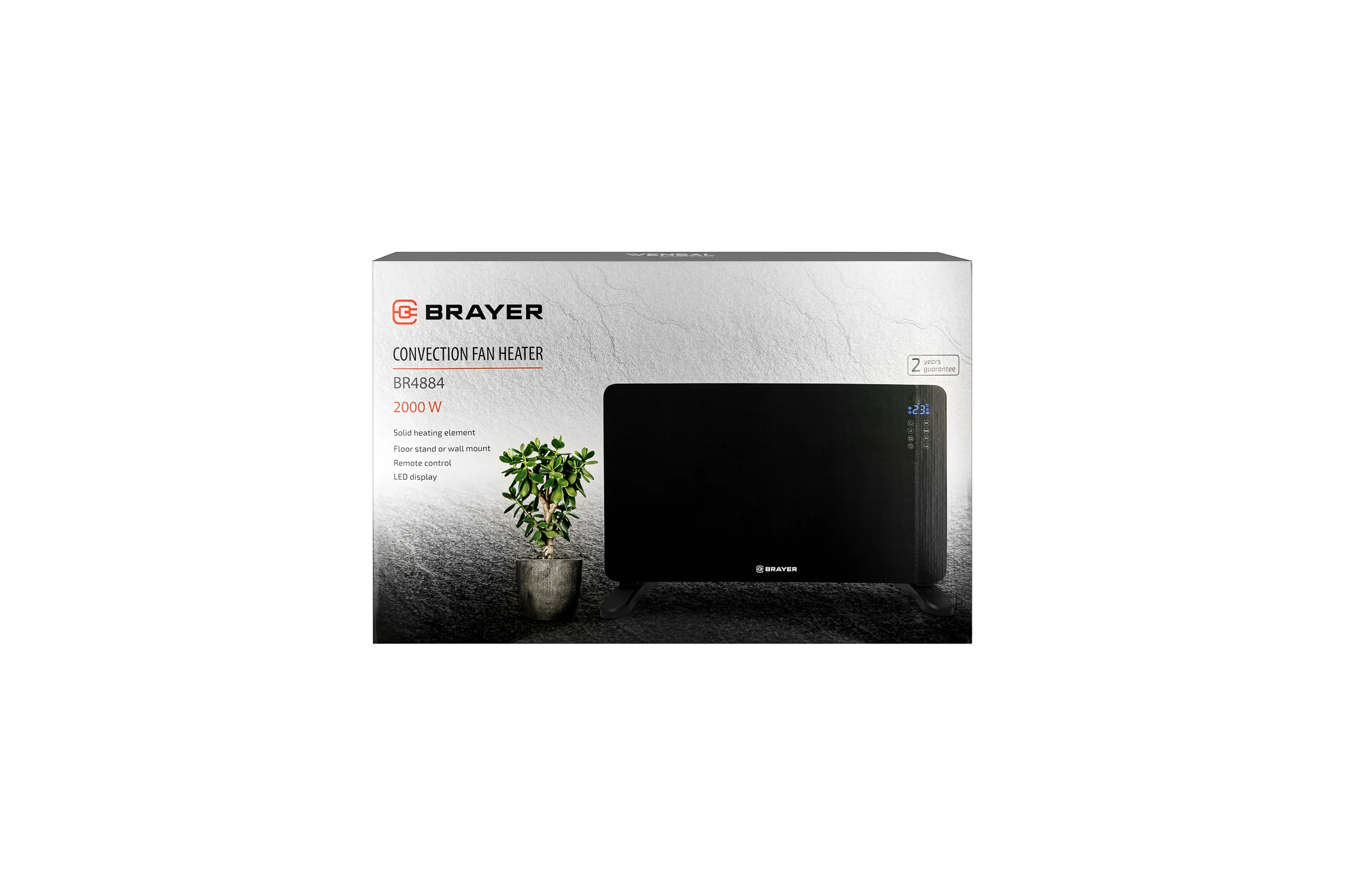 Тепловентилятор конвекторного типа BRAYER 2000 Вт, напольный, электронный, ударопрочное стекло BR4884