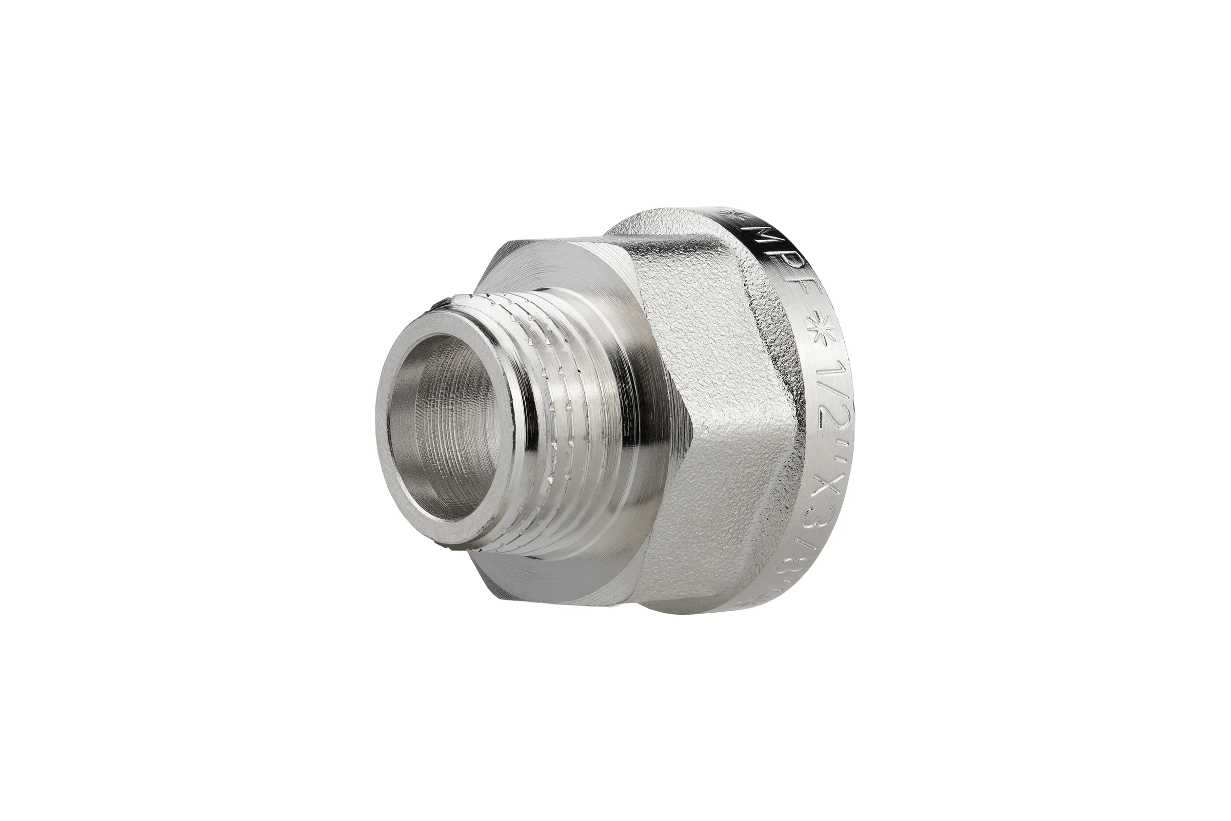 Переходник сантехнический с ребордой MPF 1/2" х 3/8" под прокладку для гибкой подводки внутренняя-наружная резьба ИС.072771