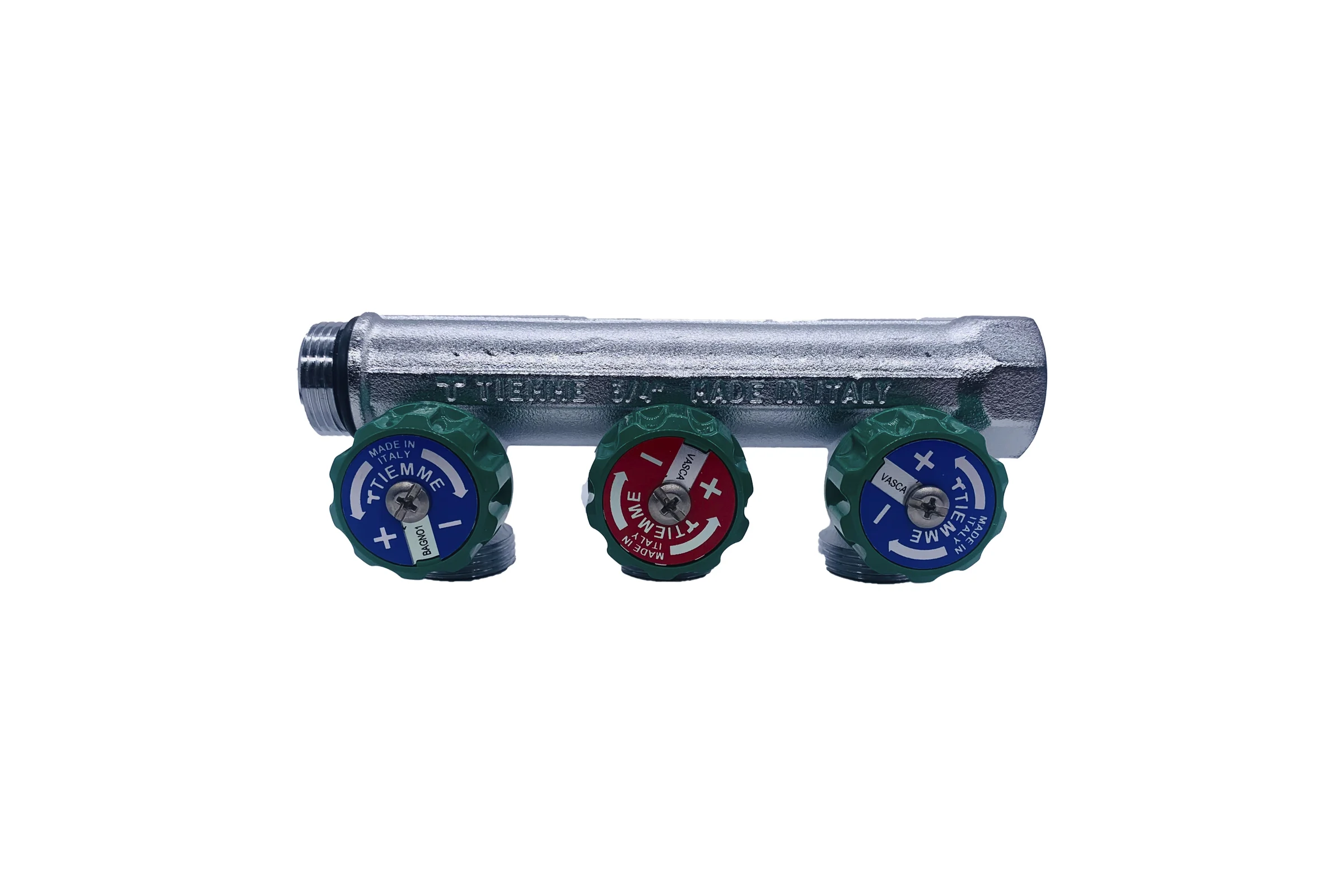Коллектор Tiemme 3 отвода, регулируемый 3/4"х3/4(18) евроконус Maxima Corner (никель) 1850008 / 1871K
