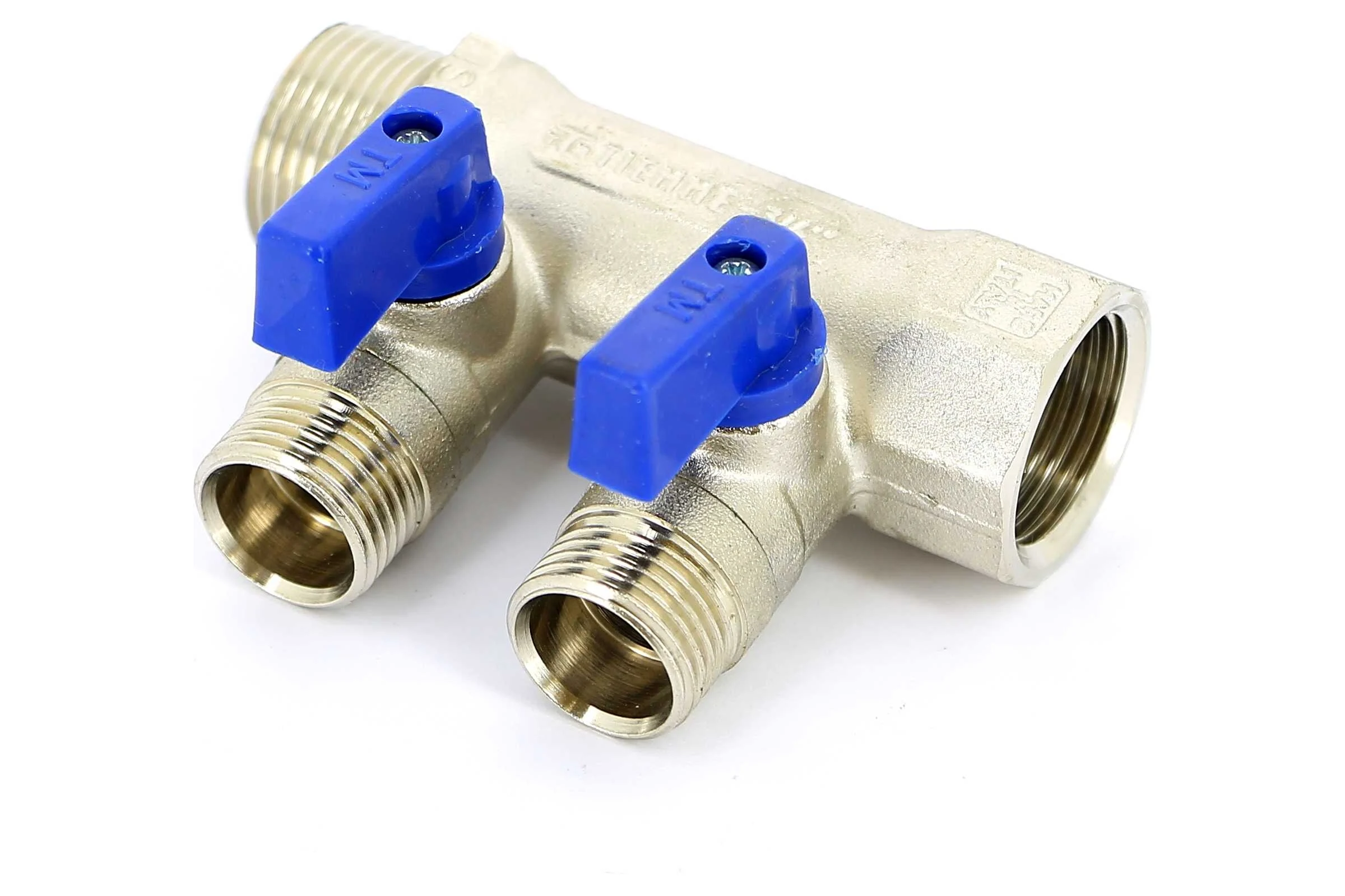 Коллектор Tiemme 2 отвода, с шаровыми клапанами 1х1/2"(16) (никель) 1820010 / 1832N160402