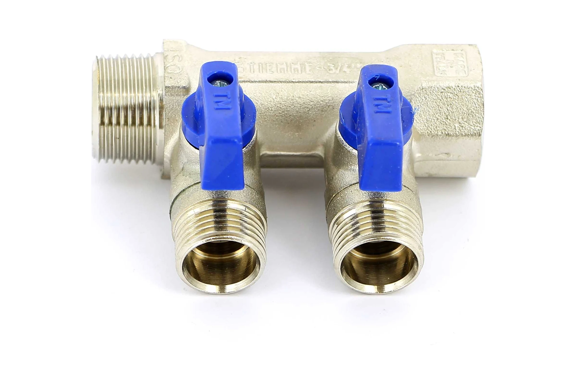 Коллектор Tiemme 2 отвода, с шаровыми клапанами 1х1/2"(16) (никель) 1820010 / 1832N160402
