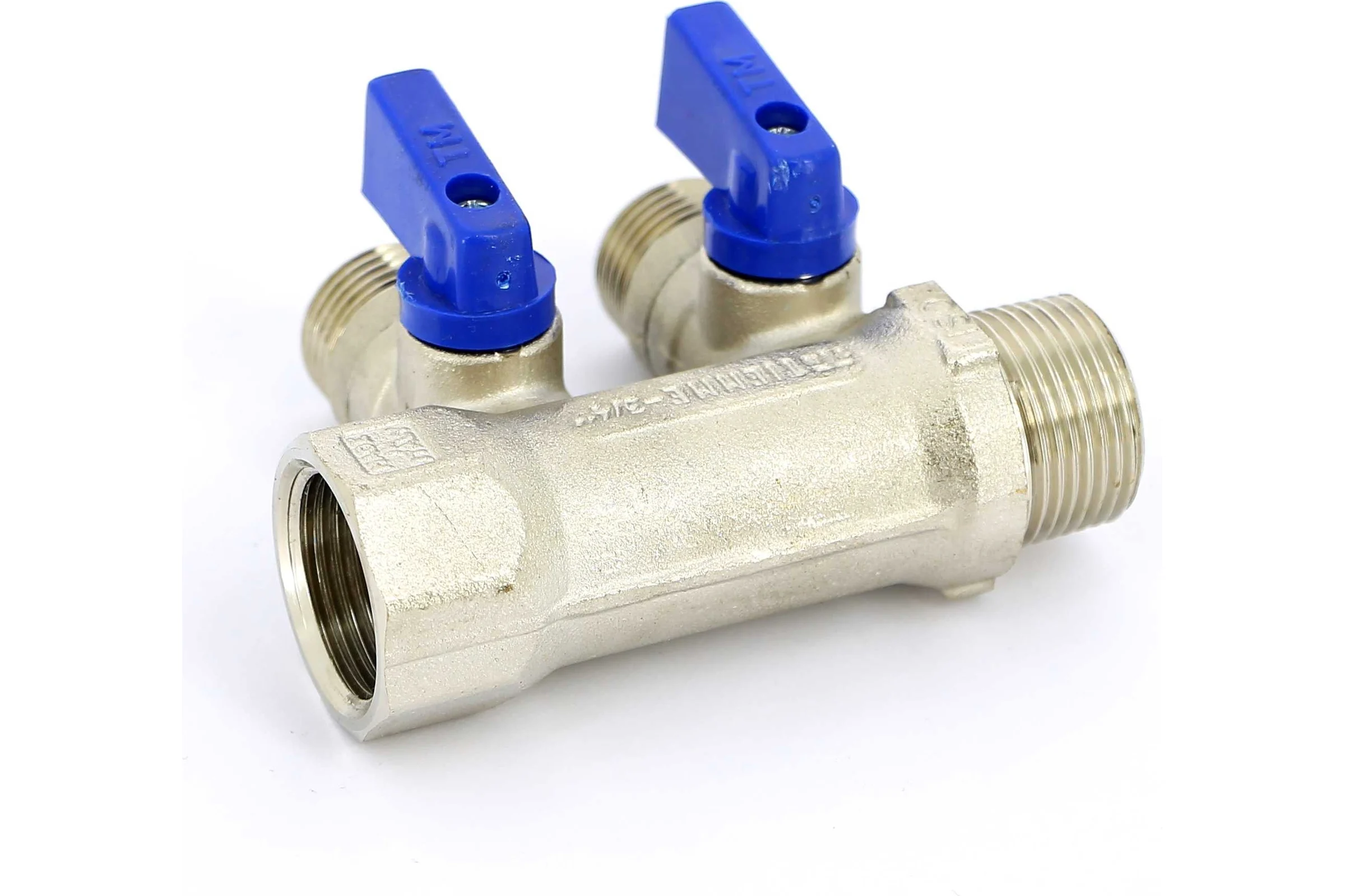 Коллектор Tiemme 2 отвода, с шаровыми клапанами 1х1/2"(16) (никель) 1820010 / 1832N160402