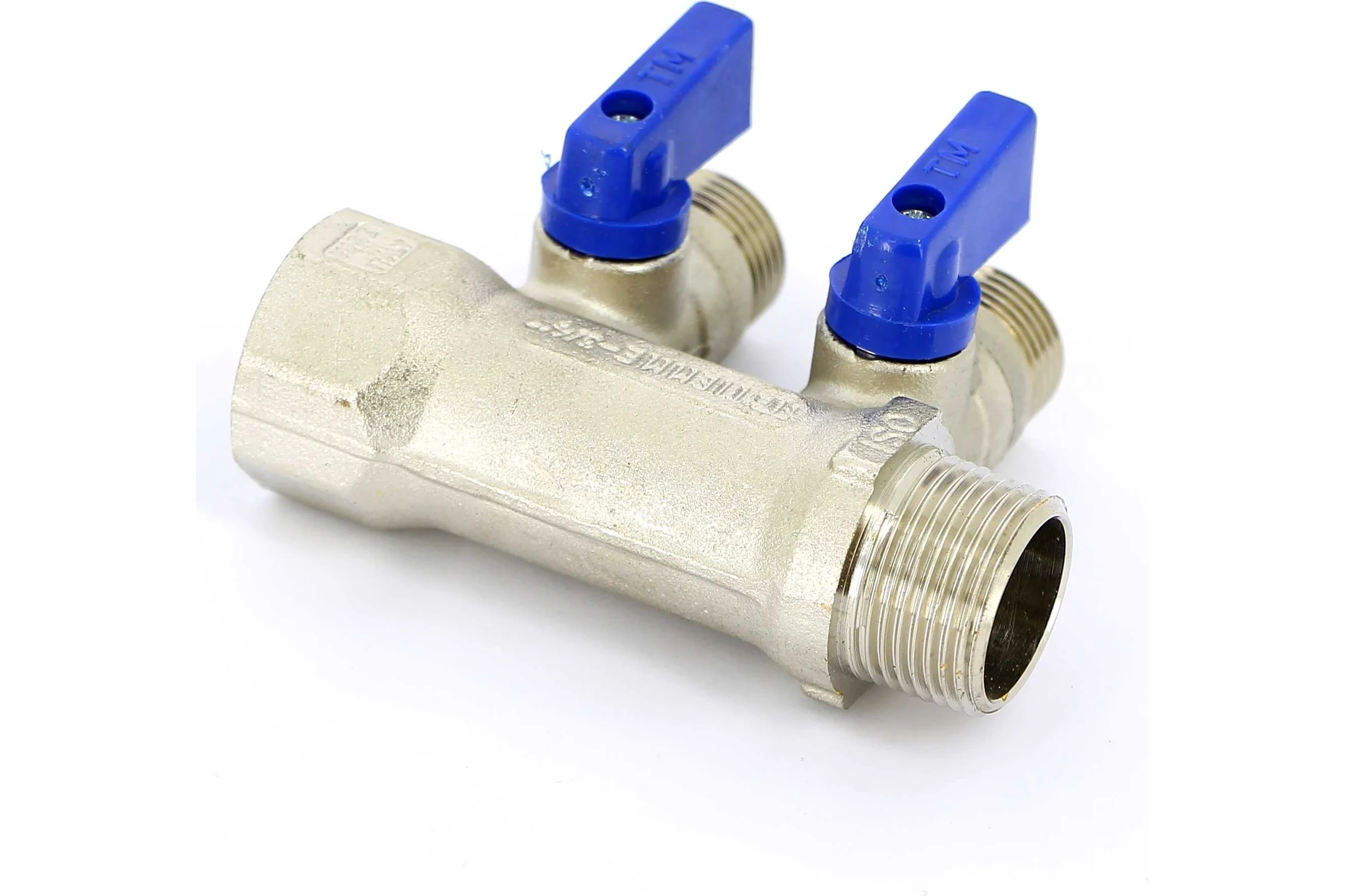 Коллектор Tiemme 2 отвода, с шаровыми клапанами 1х1/2"(16) (никель) 1820010 / 1832N160402
