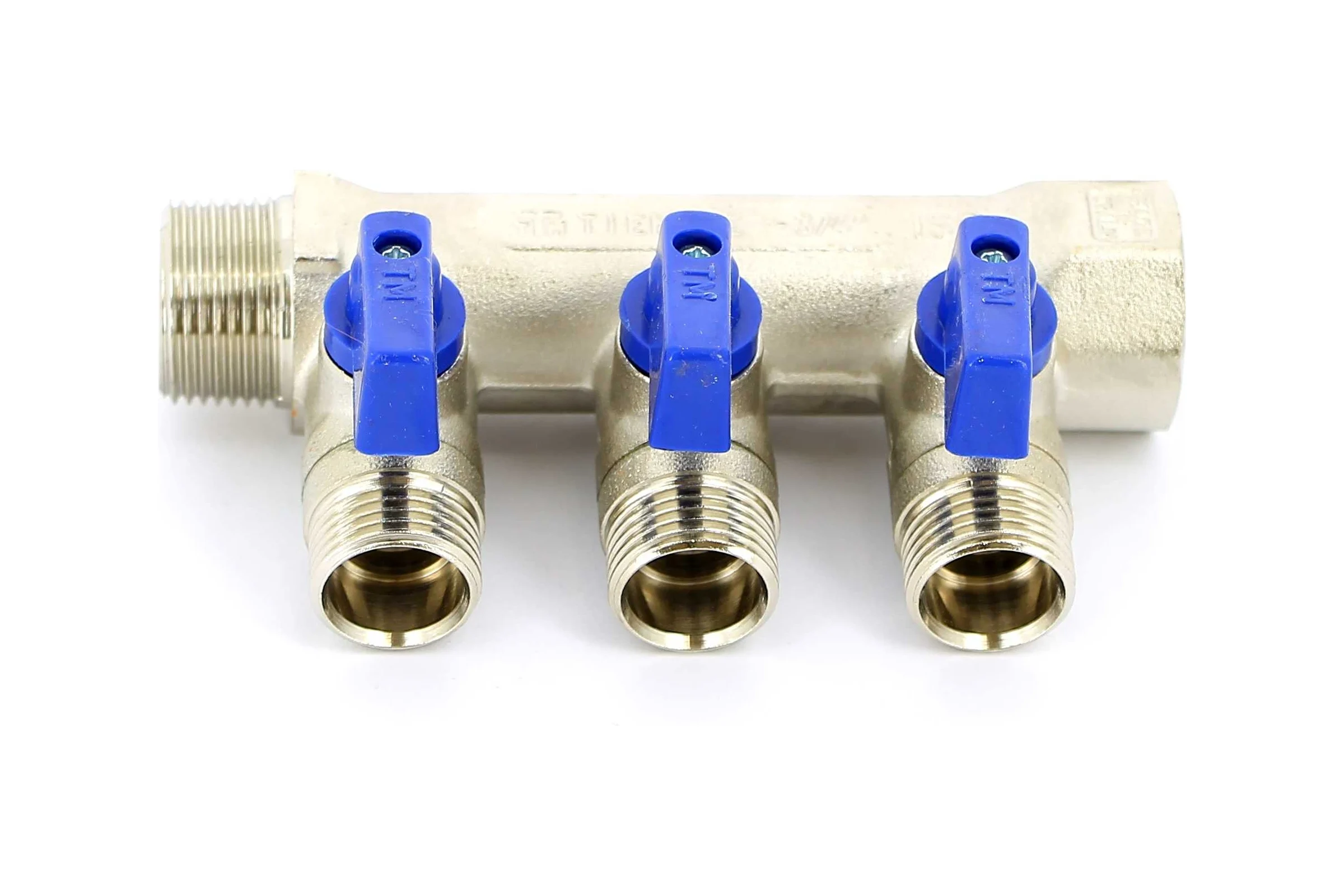 Коллектор Tiemme 3 отвода, с шар. клапанами 1х1/2"(16) (никель) 1820007 / 1833N160403