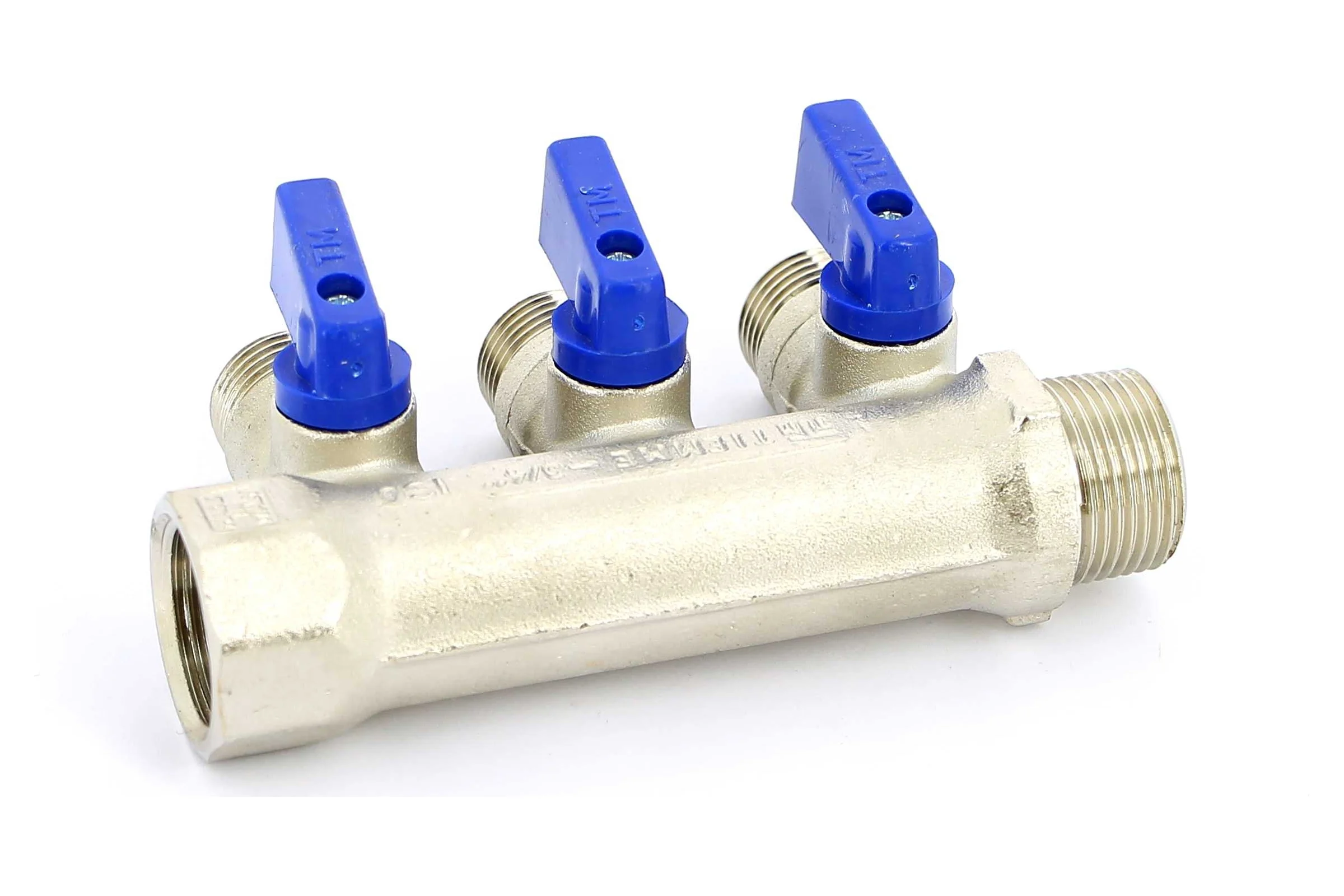 Коллектор Tiemme 3 отвода, с шар. клапанами 1х1/2"(16) (никель) 1820007 / 1833N160403