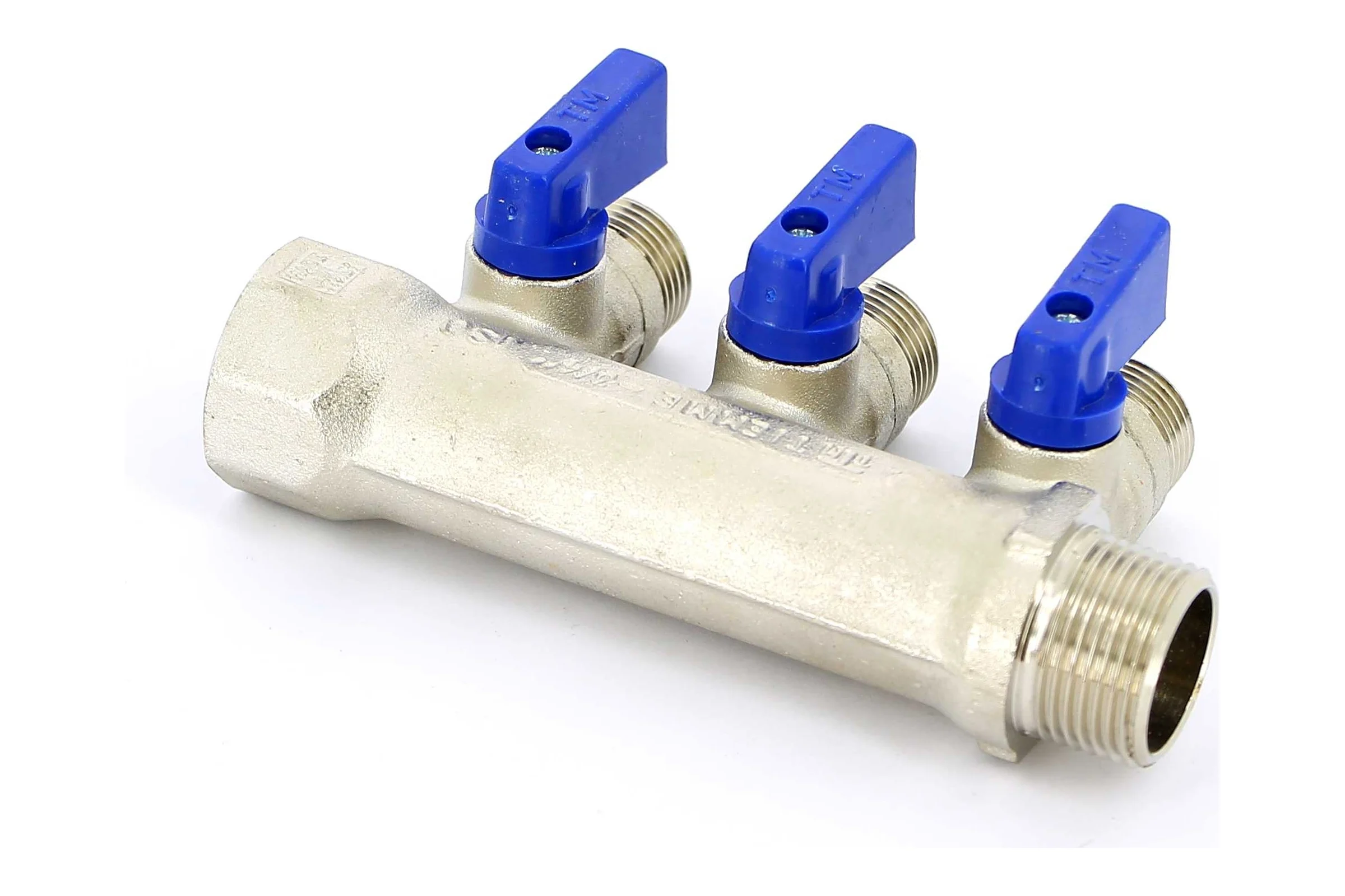 Коллектор Tiemme 3 отвода, с шар. клапанами 1х1/2"(16) (никель) 1820007 / 1833N160403