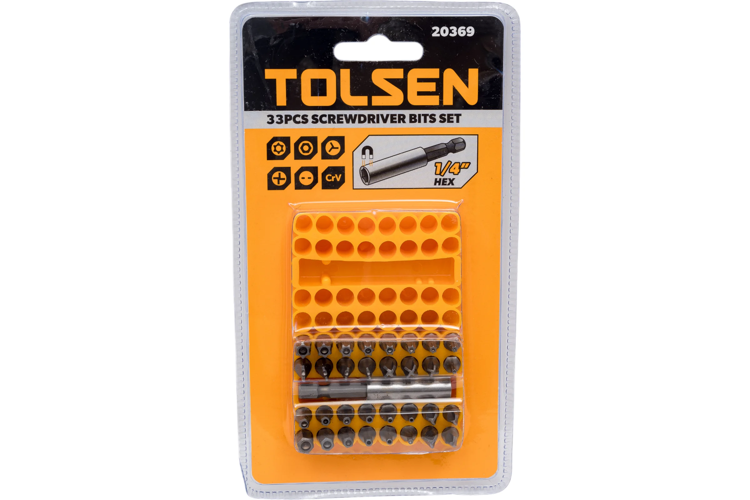 Набор вставок бит 1/4", Security hex, TorxTR, Spanner, Torg-Set, Tri-Wing, 33 предмета TOLSEN 20369