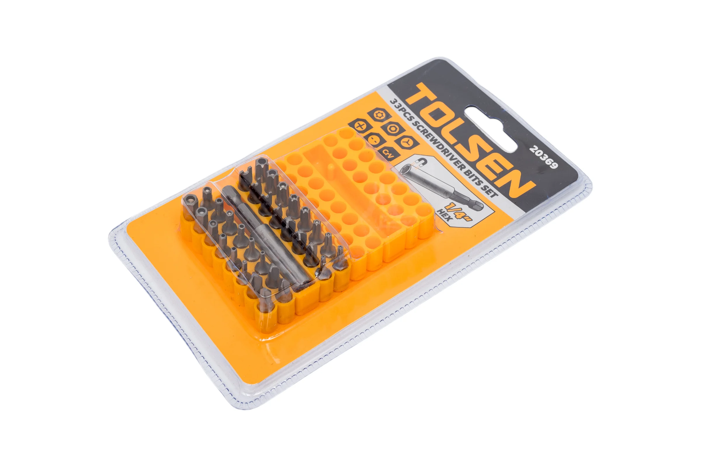 Набор вставок бит 1/4", Security hex, TorxTR, Spanner, Torg-Set, Tri-Wing, 33 предмета TOLSEN 20369