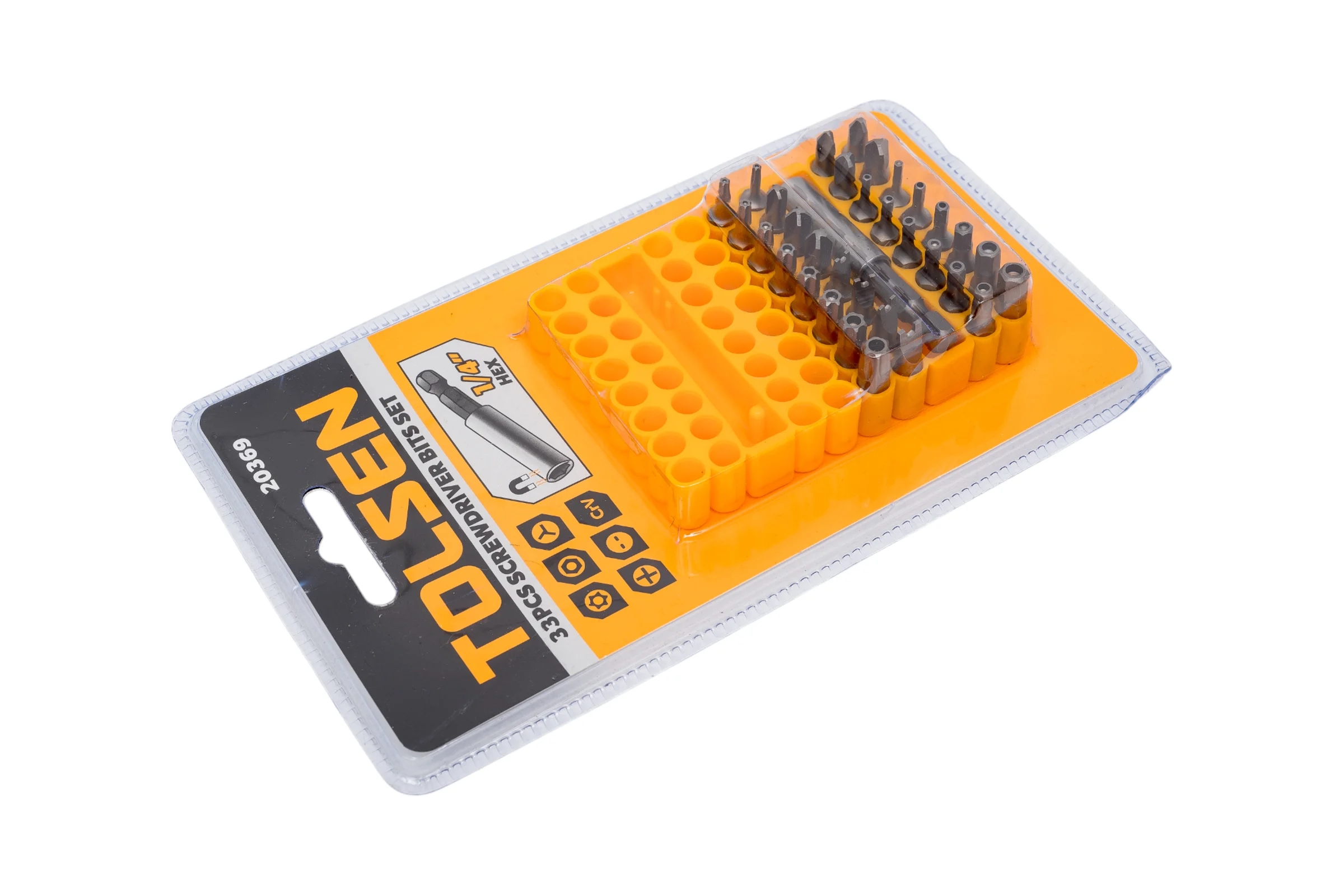 Набор вставок бит 1/4", Security hex, TorxTR, Spanner, Torg-Set, Tri-Wing, 33 предмета TOLSEN 20369