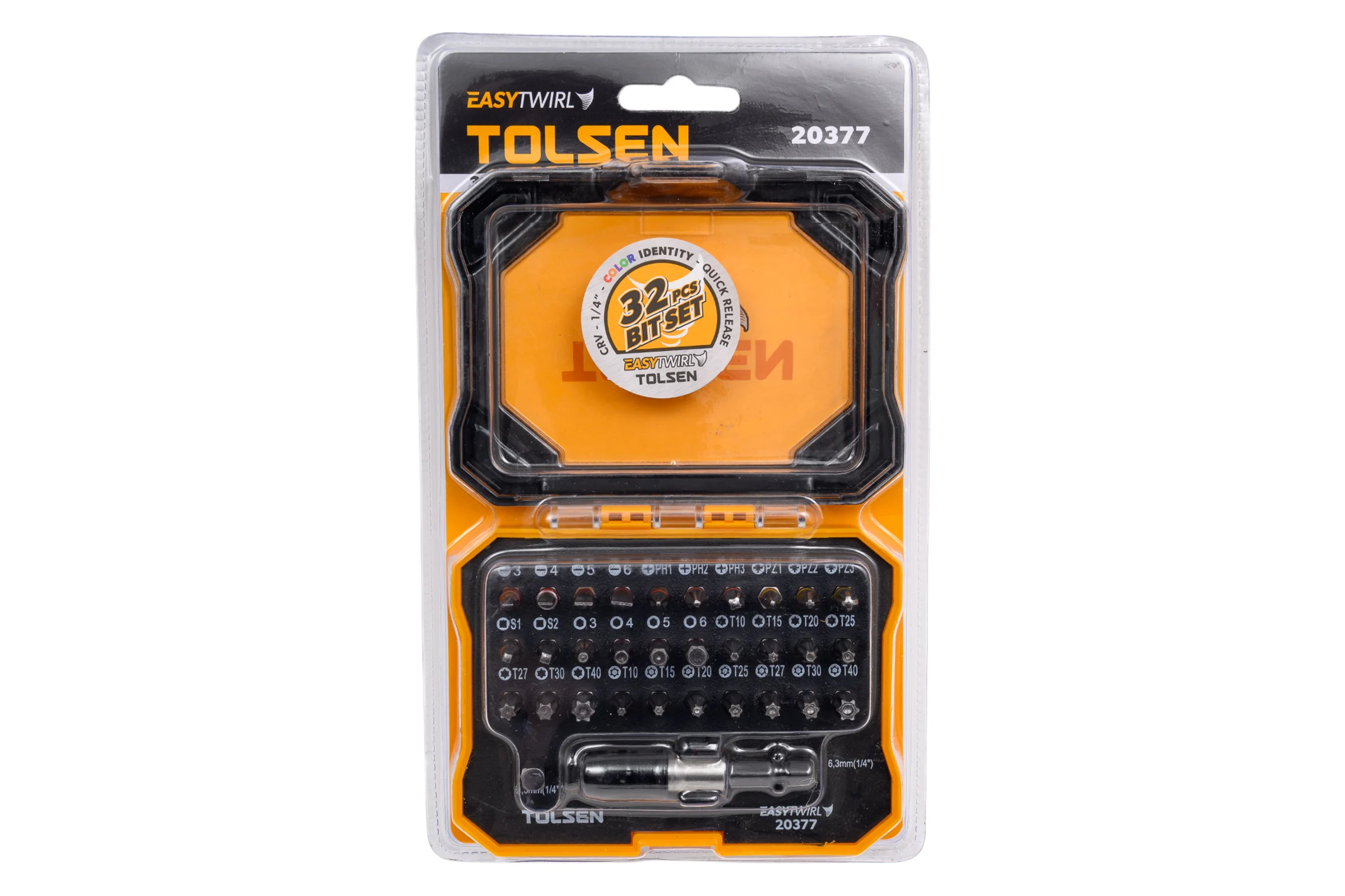 Набор вставок бит 1/4", PH, PZ, Hex, Torx, Slotted, TorxTR, Square, 32 предмета TOLSEN 20377