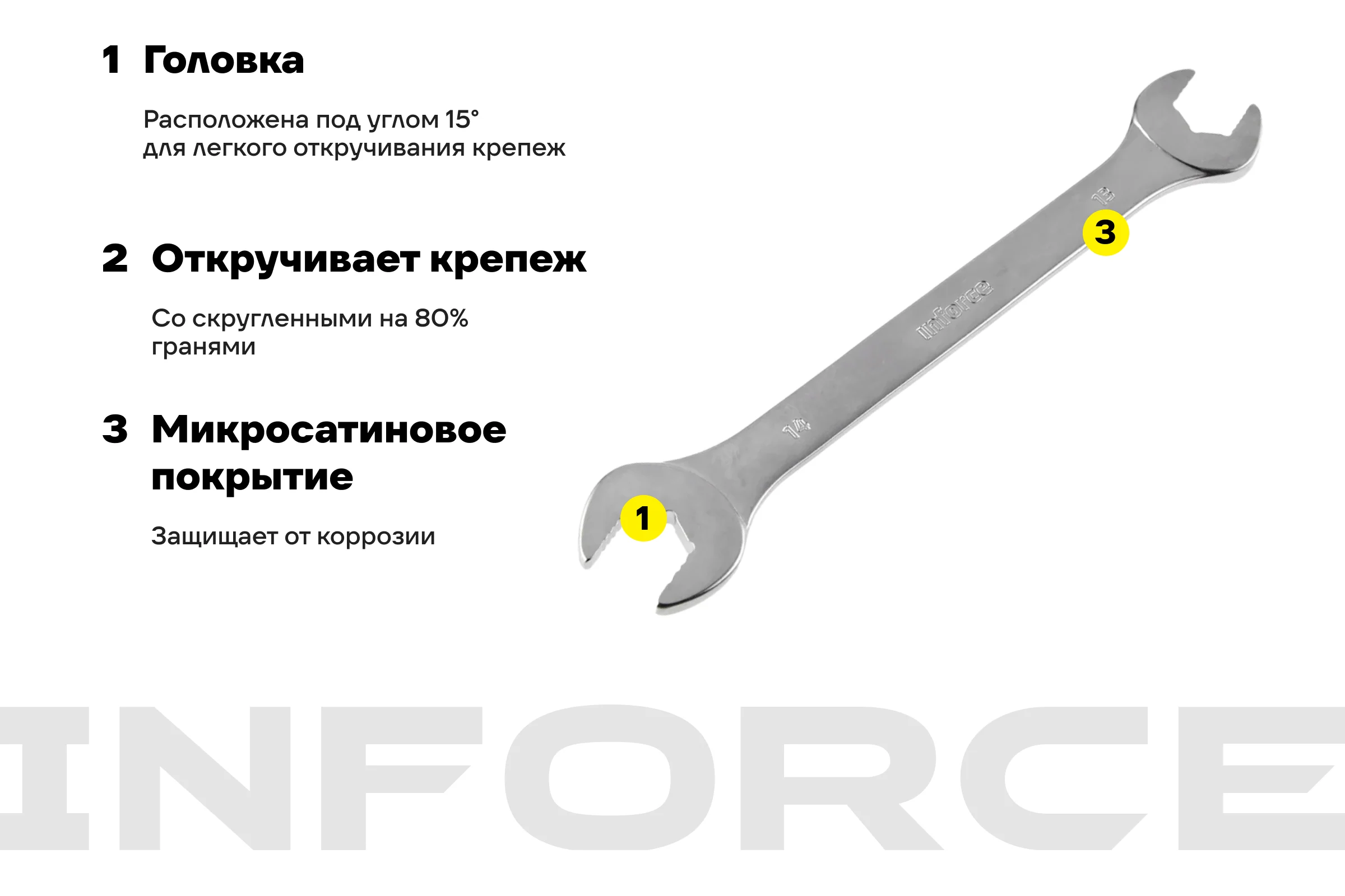 Рожковый ключ 13x14мм Inforce, Сталь Cr-V, профессиональный, 06-05-61