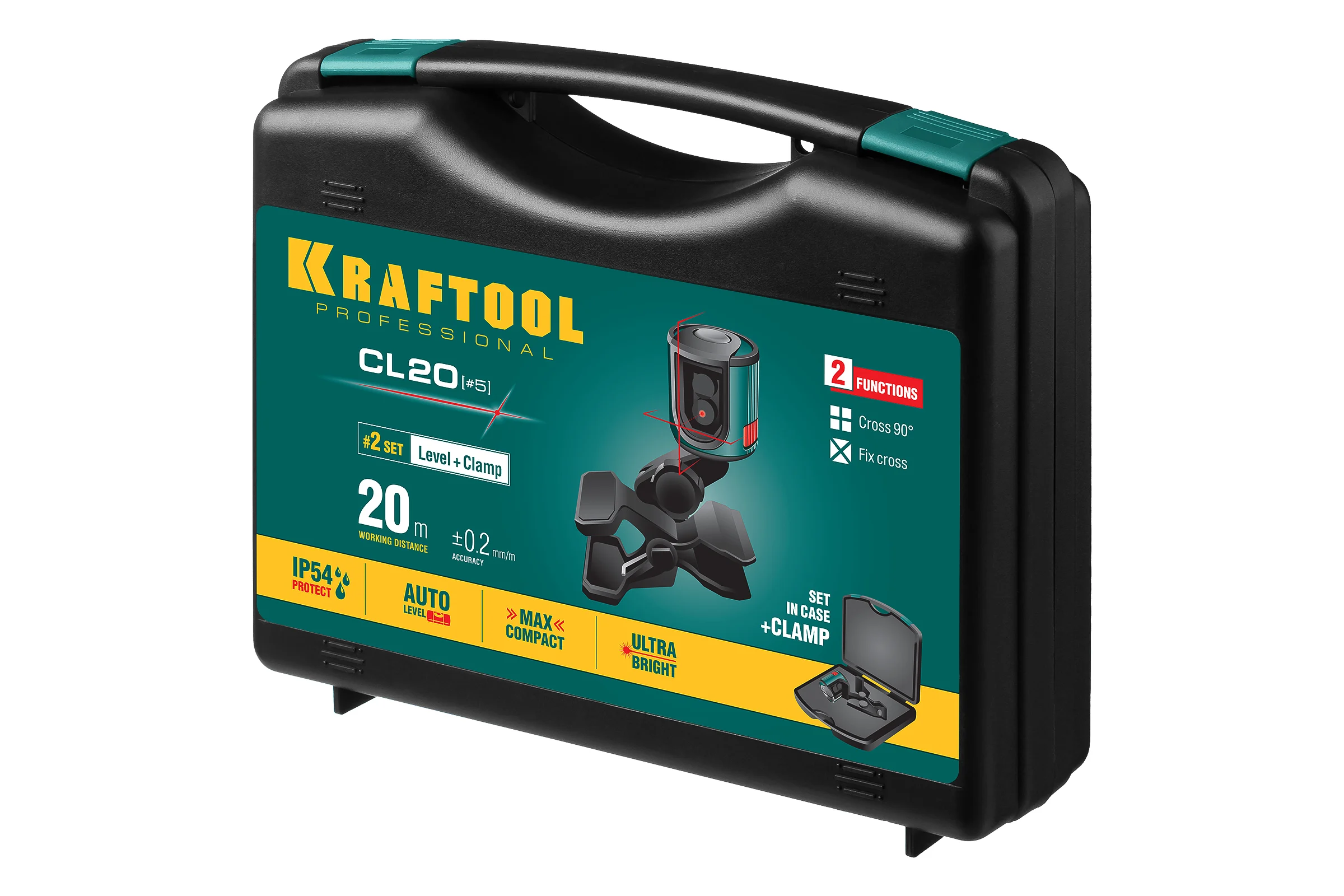 Лазерный нивелир KRAFTOOL CL 20 5 20 м, IP54, точность +/-0,2 мм/м, держатель, в кейcе 34700-5