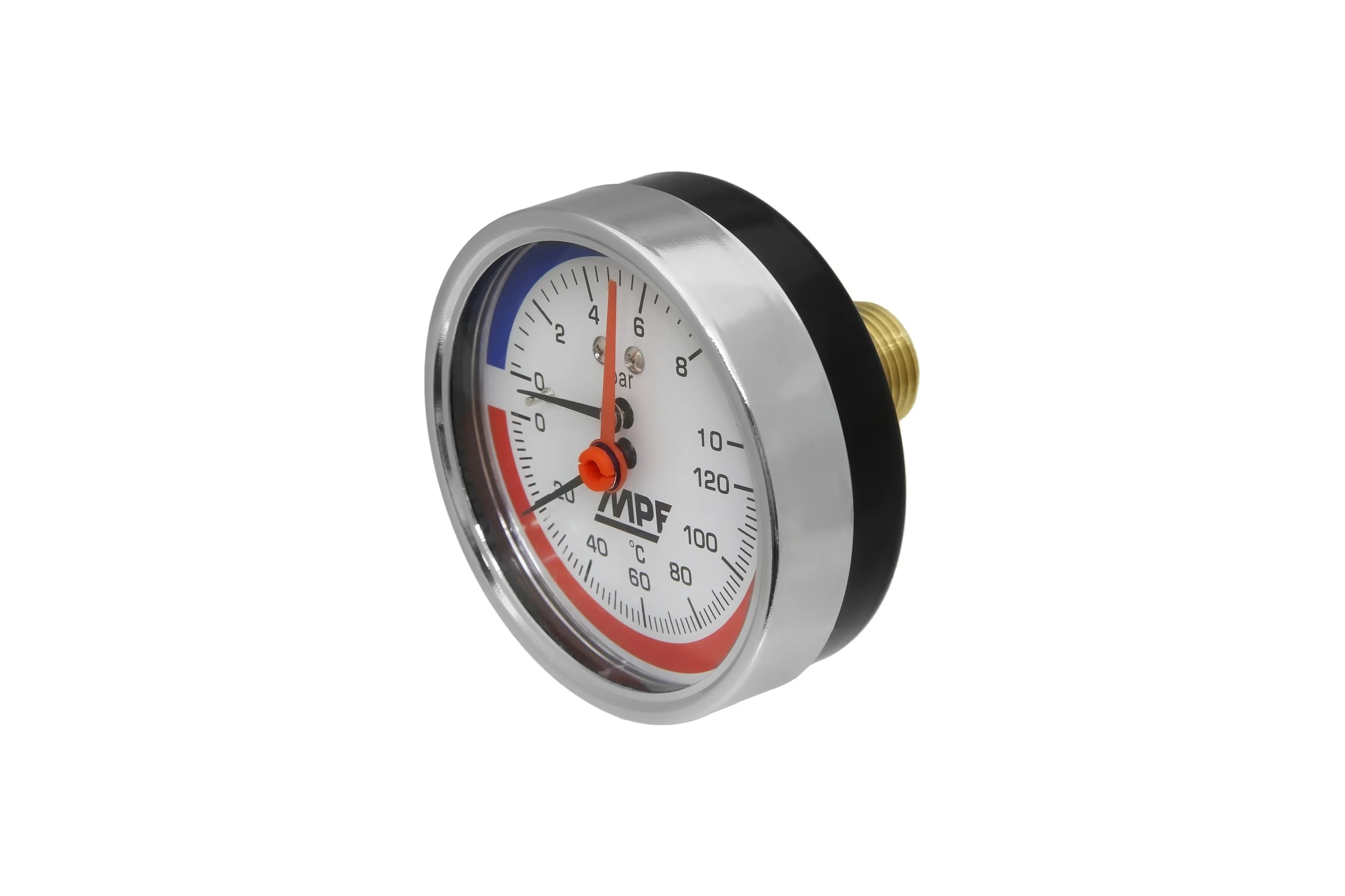 Термоманометр аксиальный MPF 10 Бар, темп. 120 гр., 1/2" нар. резьба ИС.161750