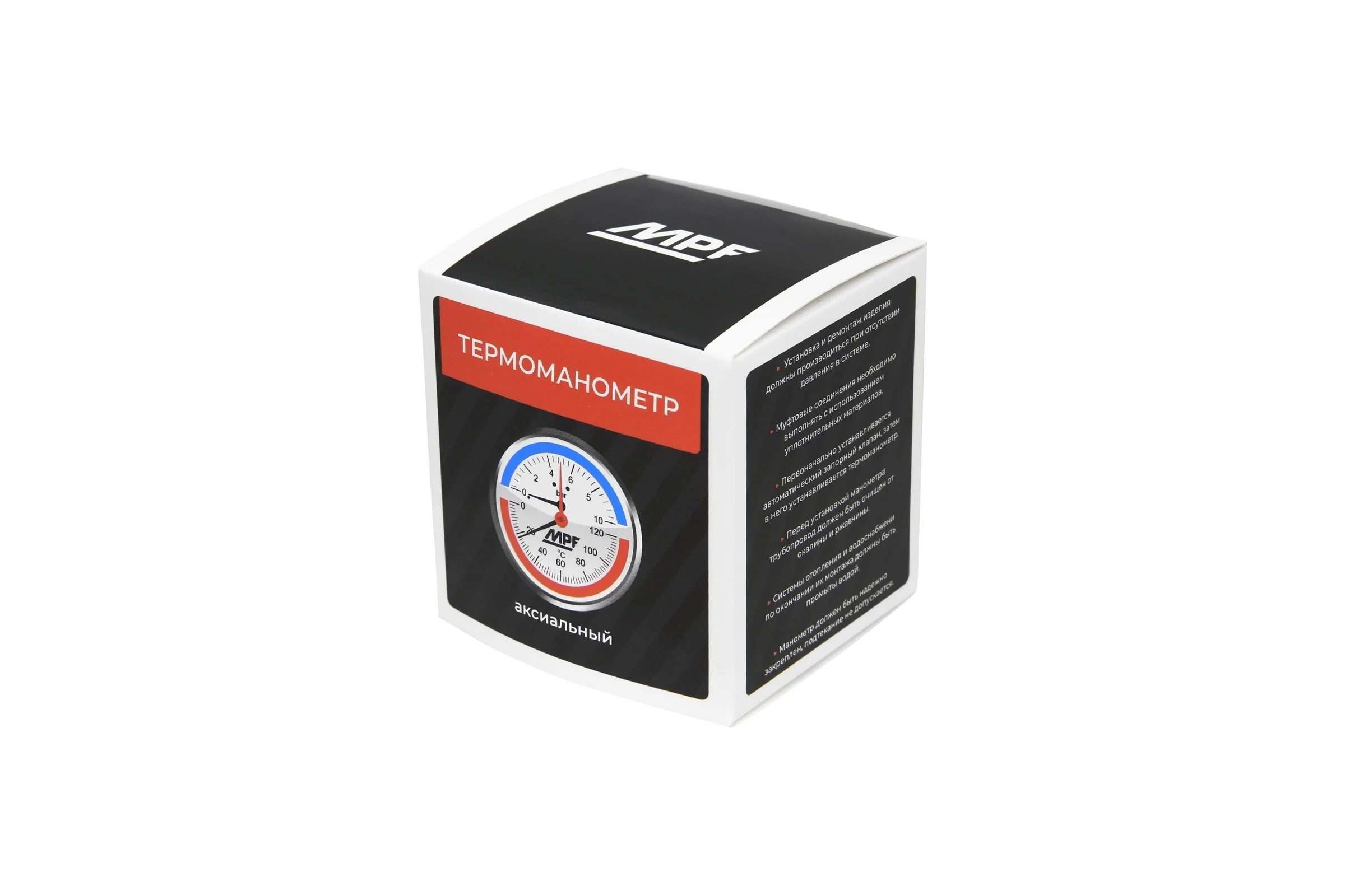 Термоманометр аксиальный MPF 10 Бар, темп. 120 гр., 1/2" нар. резьба ИС.161750
