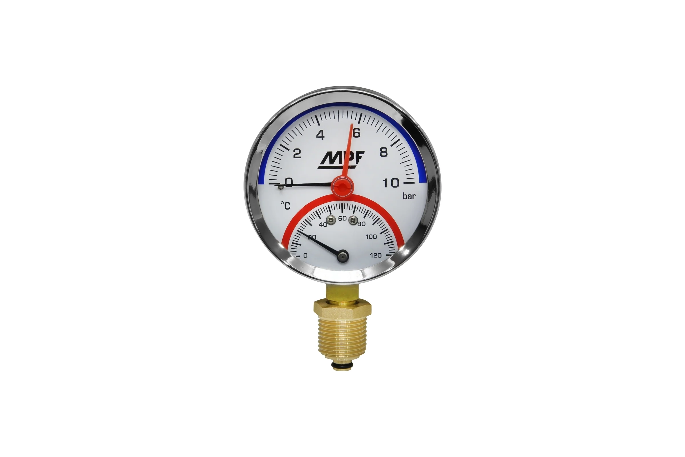 Термоманометр радиальный MPF 10 Бар, 120 гр., 1/2" нар. резьба ИС.161751