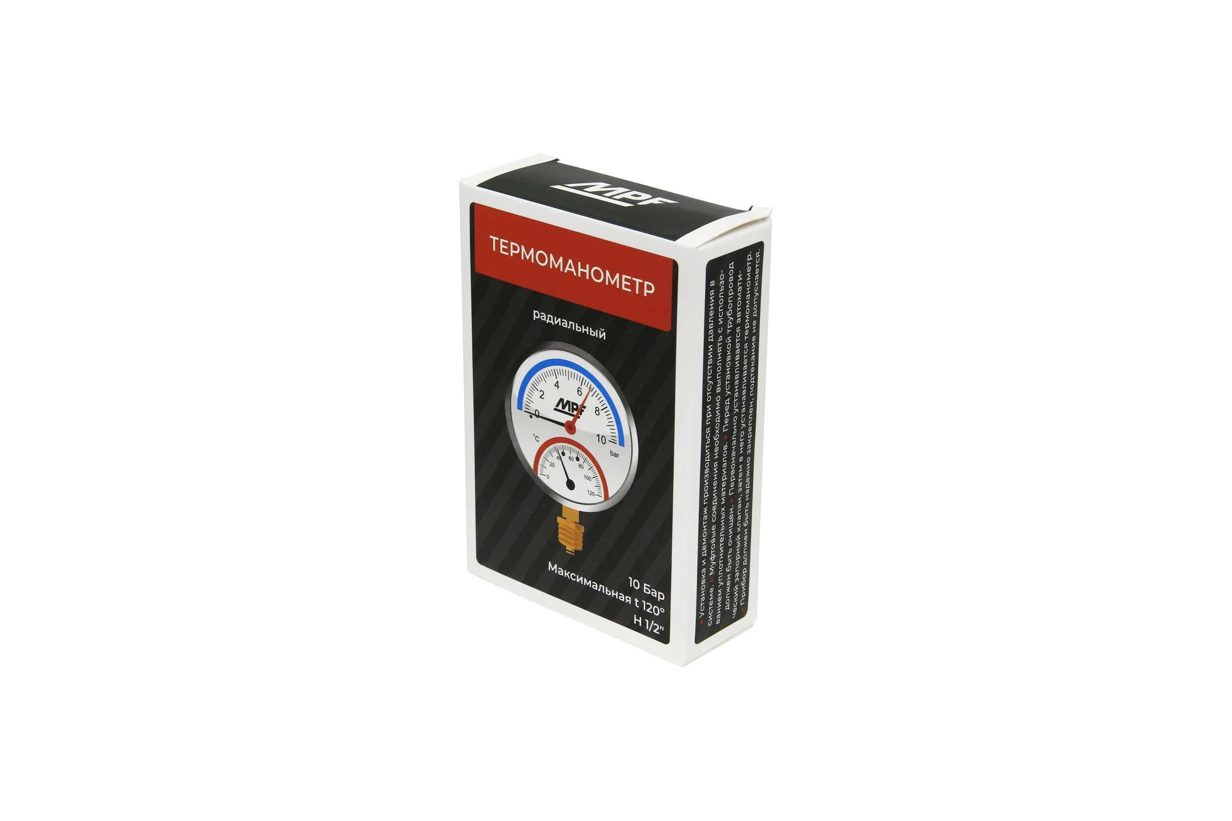 Термоманометр радиальный MPF 10 Бар, 120 гр., 1/2" нар. резьба ИС.161751