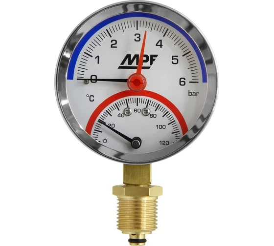 Термоманометр радиальный MPF 6 Бар, 120 гр., 1/2" нар. резьба ИС.161749