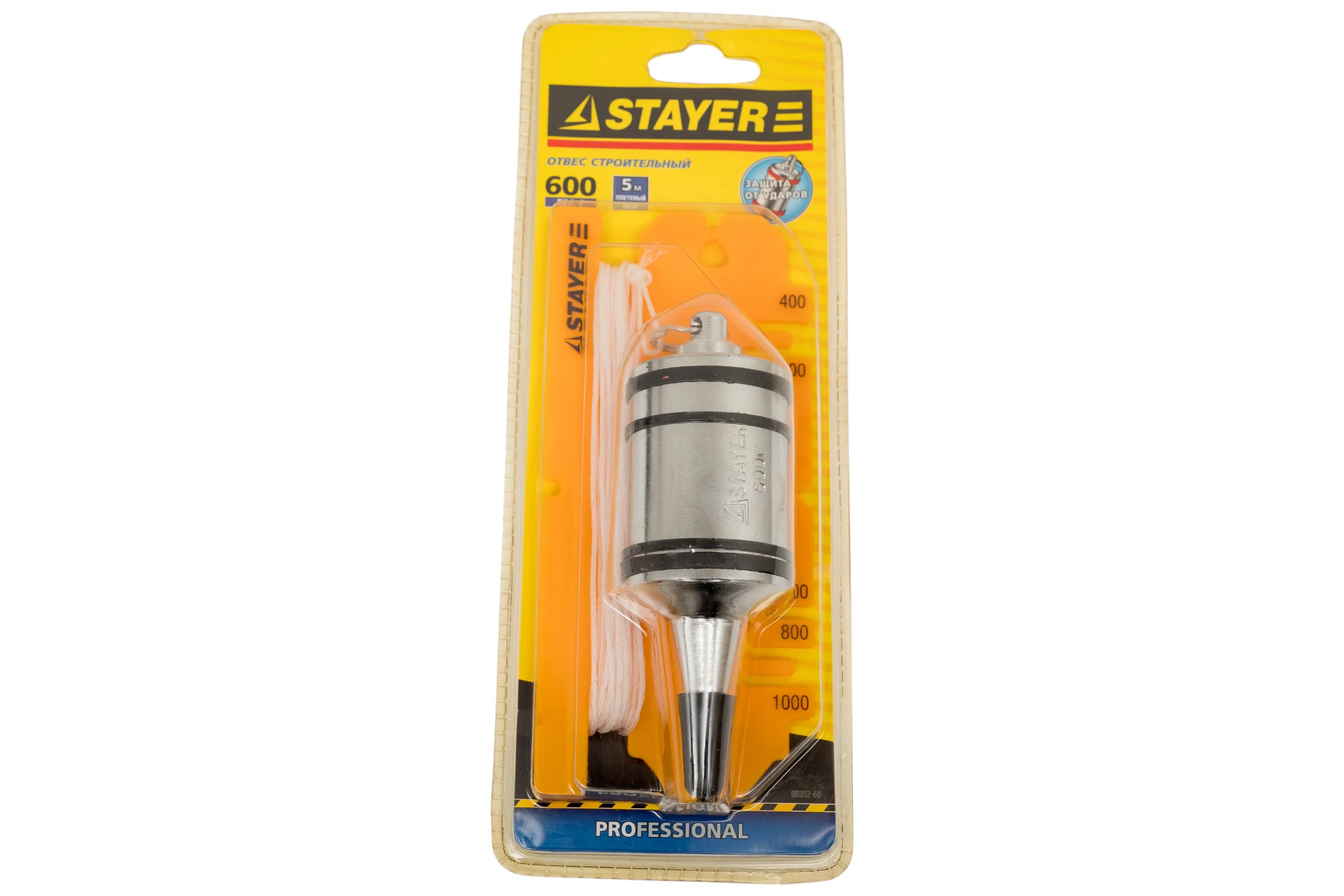 Строительный отвес со шнуром и противоударными ободками STAYER PROFI 600 г 06352-60