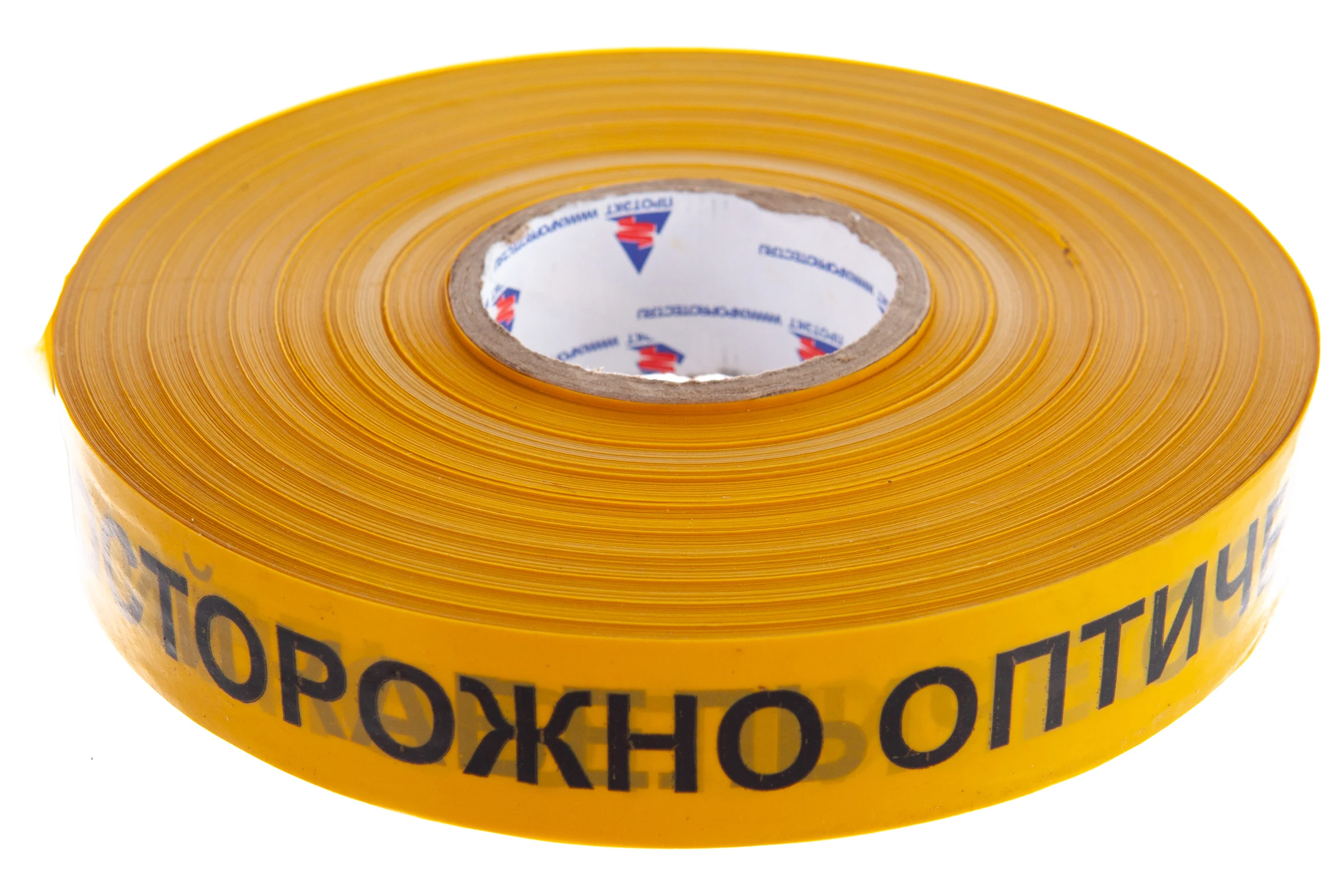 Сигнальная лента с логотипом Осторожно оптический кабель Протэкт 40мм., 500 п.м. ЛСО-40/500 ж/ч