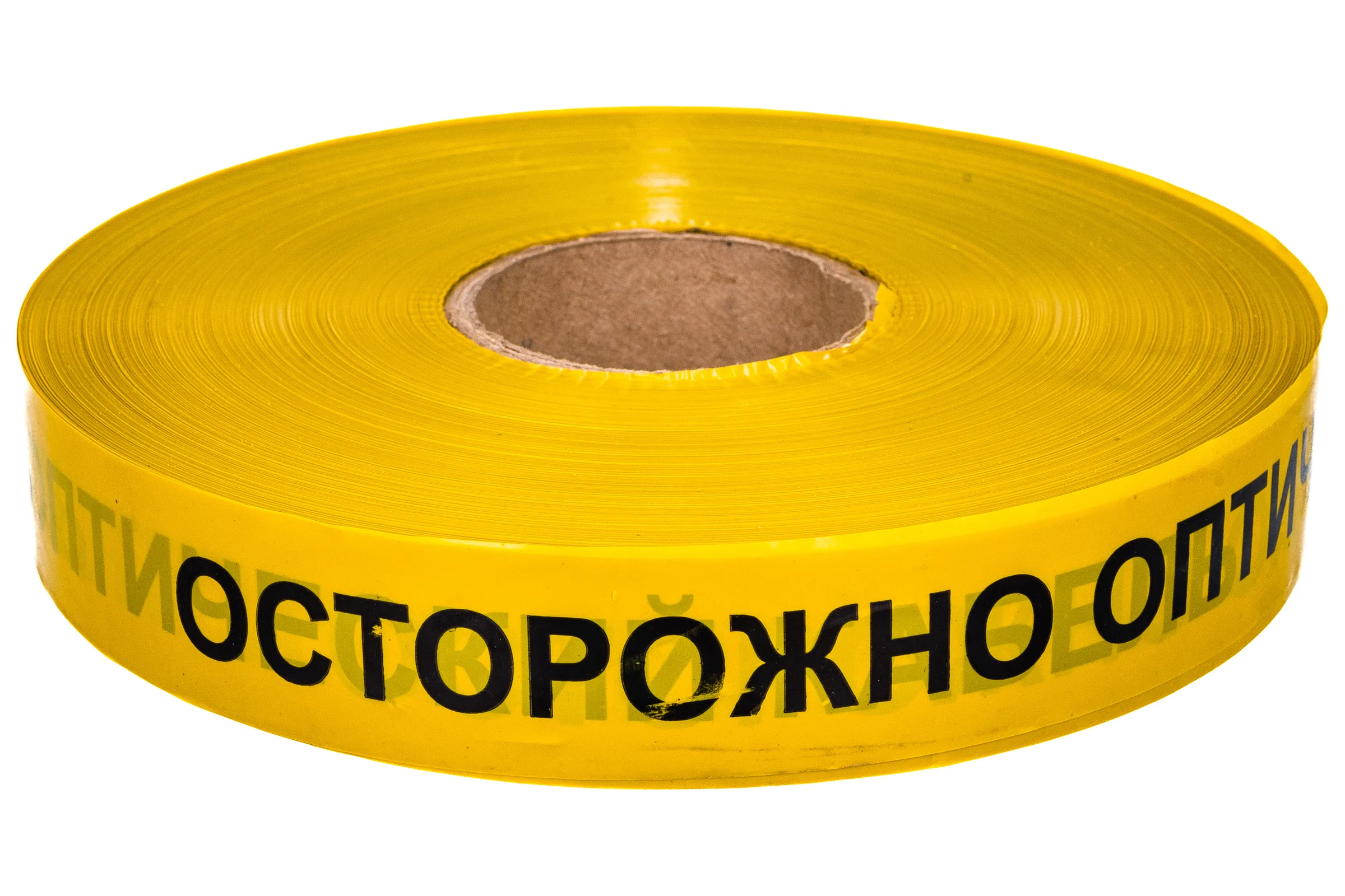 Сигнальная лента с логотипом Осторожно оптический кабель Протэкт 40мм., 500 п.м. ЛСО-40/500 ж/ч