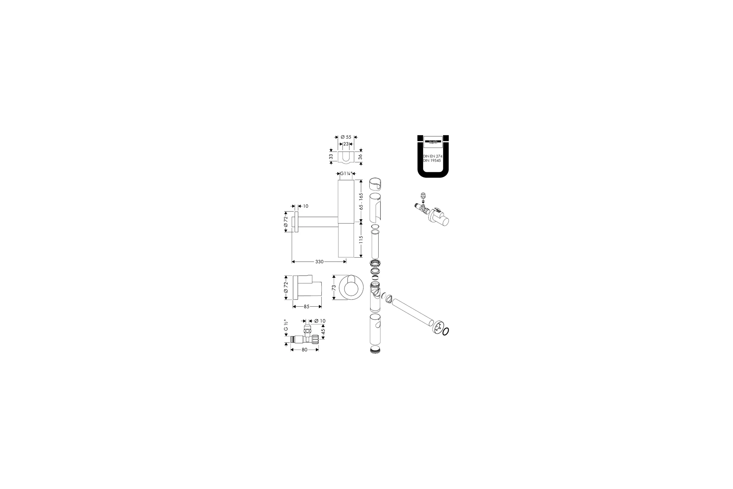 Угловой вентиль HANSGROHE 13954000 00000007312