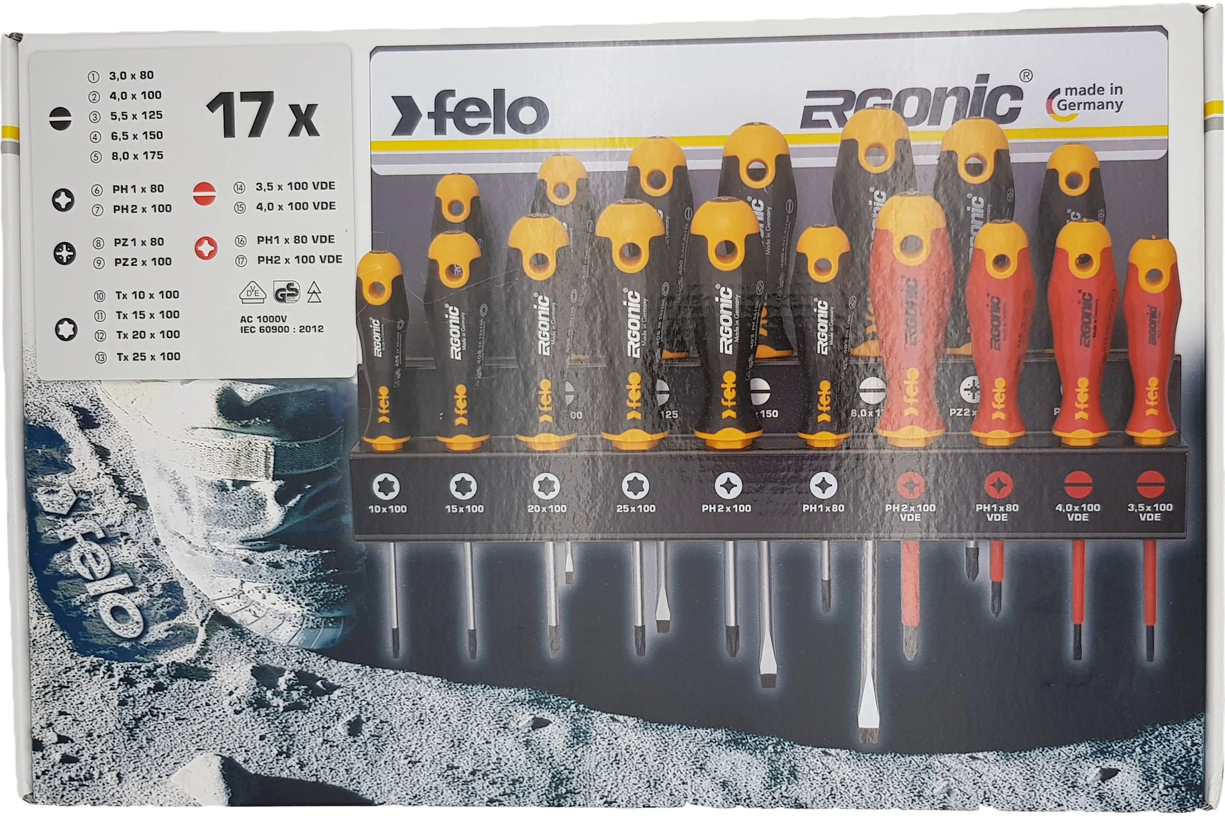 Набор отверток Felo Ergonic SL/PZ/PH/Tx и VDE на стальной стойке, 17 шт 40091743
