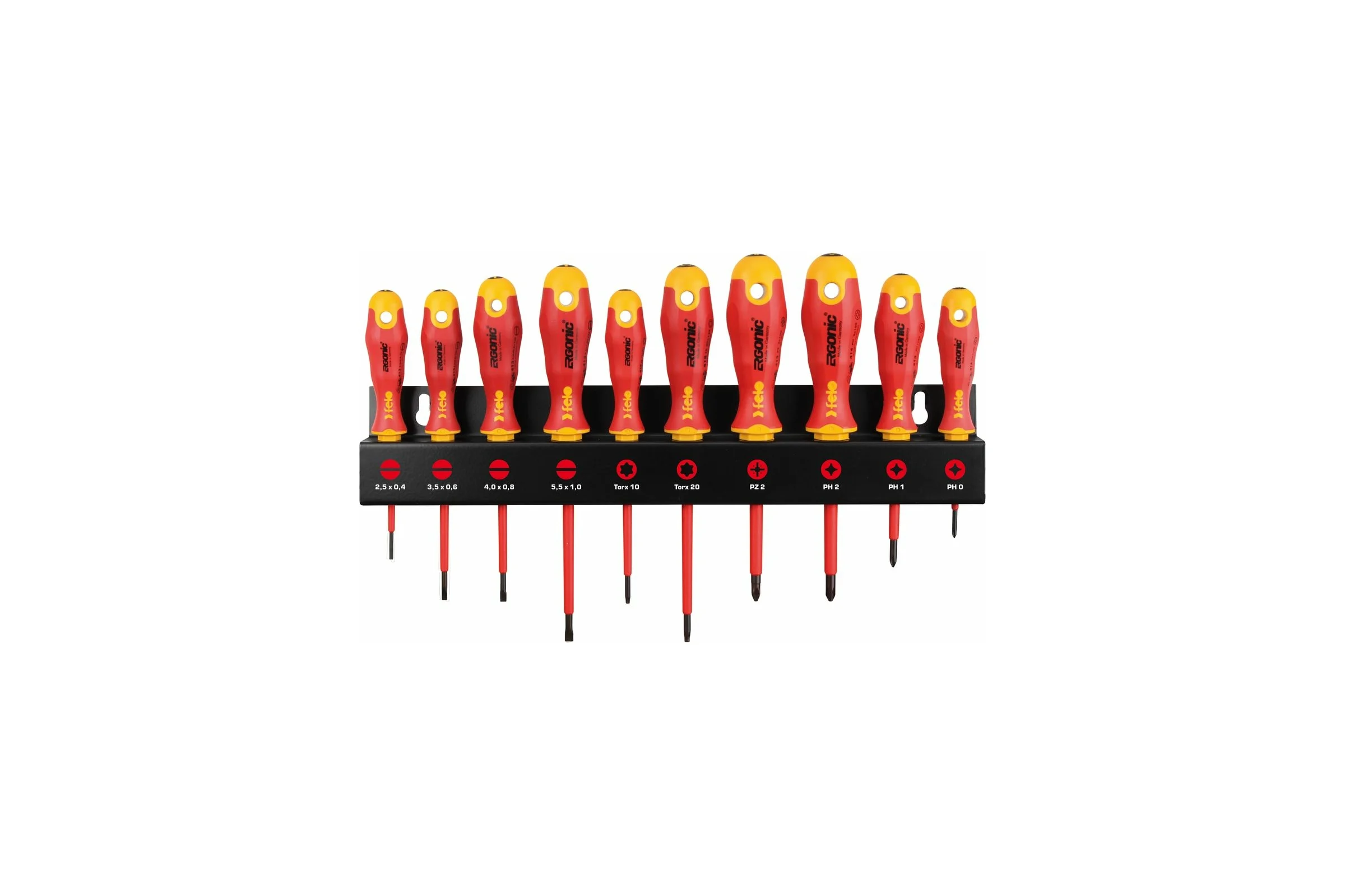 Набор диэлектрических отверток Felo Ergonic SL/PZ/PH/Tx на стальной стойке, 10 шт 41491093