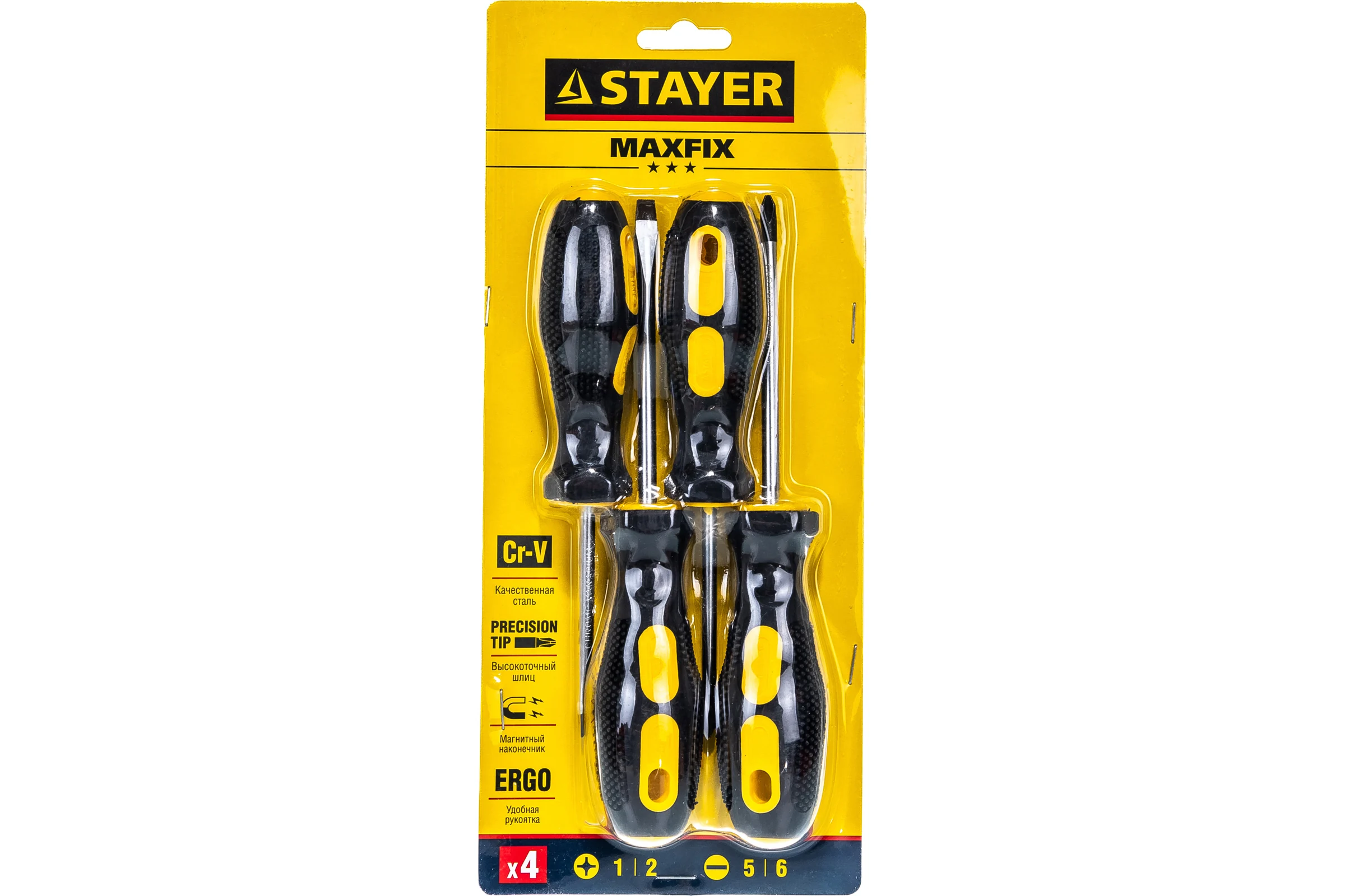 Набор слесарных отверток STAYER MASTER двухкомпонентная рукоятка, магнитный наконечник, 4шт 2513-H4_z01