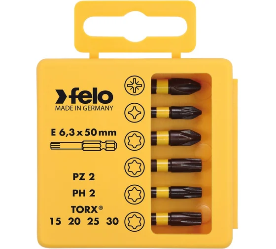 Набор бит ударных PZ/PH/Tx Impact 50 мм в кейсе, 6 шт. Felo 03692546