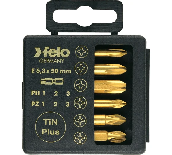 Набор бит PZ/PH TiN  50 мм в кейсе, 6 шт. Felo 03291576