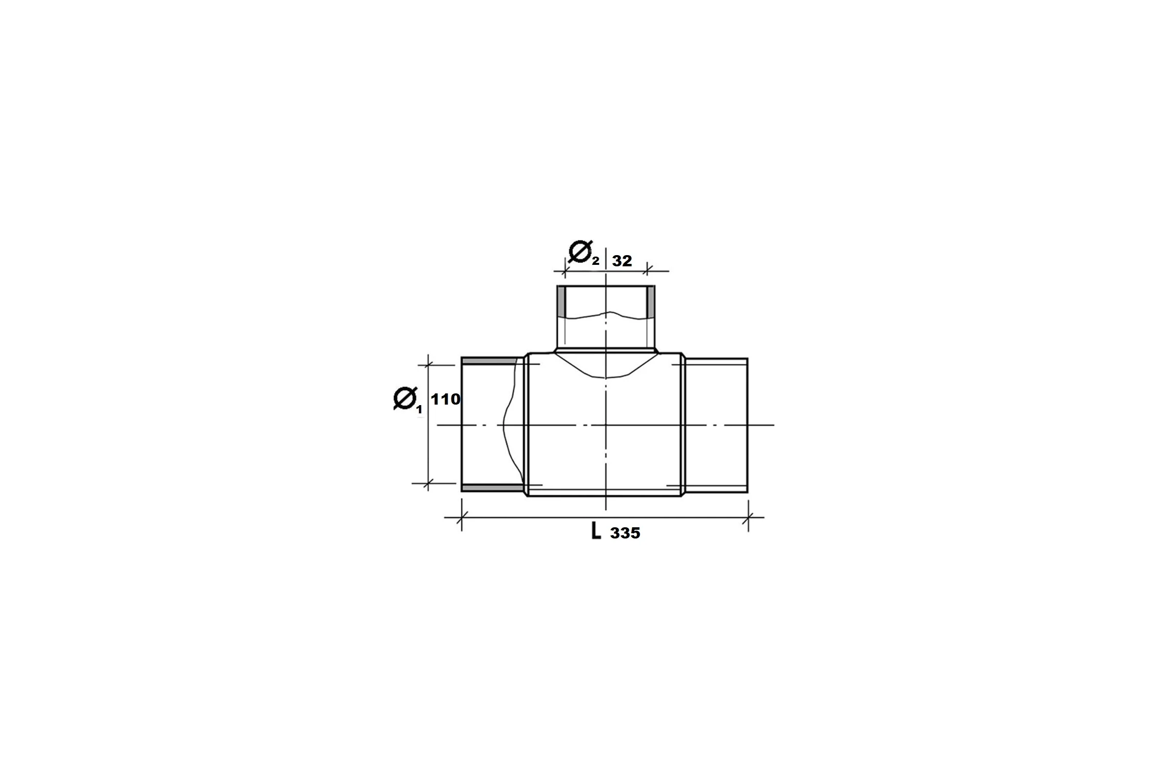 Тройник OLFUSE литой переходной 90 t pn16 sdr11 pe100 d110x32, 771916110032