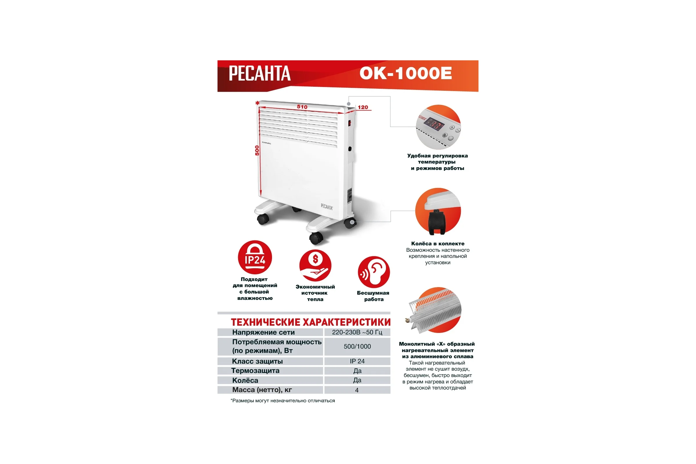 Конвектор Ресанта ОК-1000Е LED 67/4/12