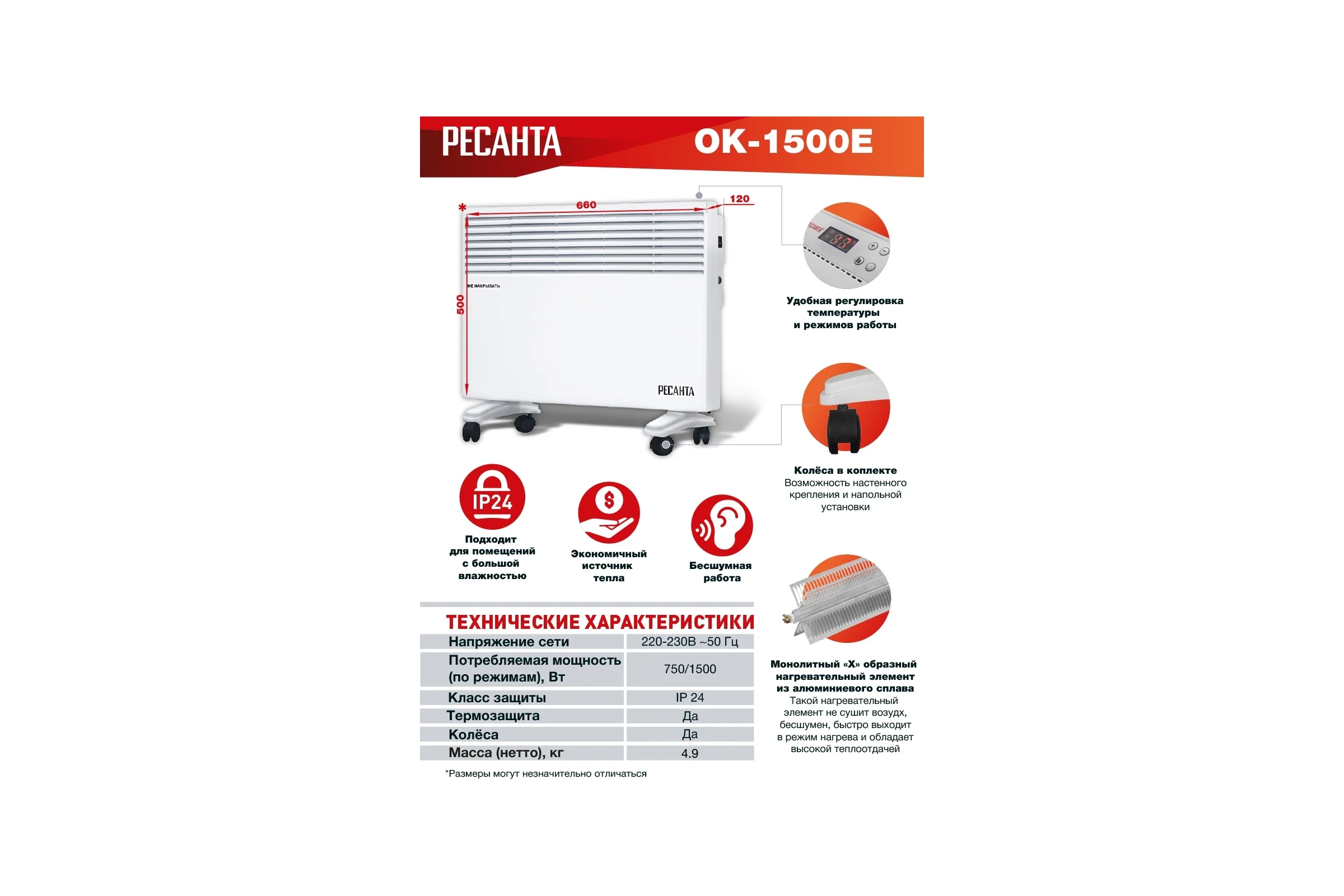 Конвектор Ресанта ОК-1500Е LED 67/4/13