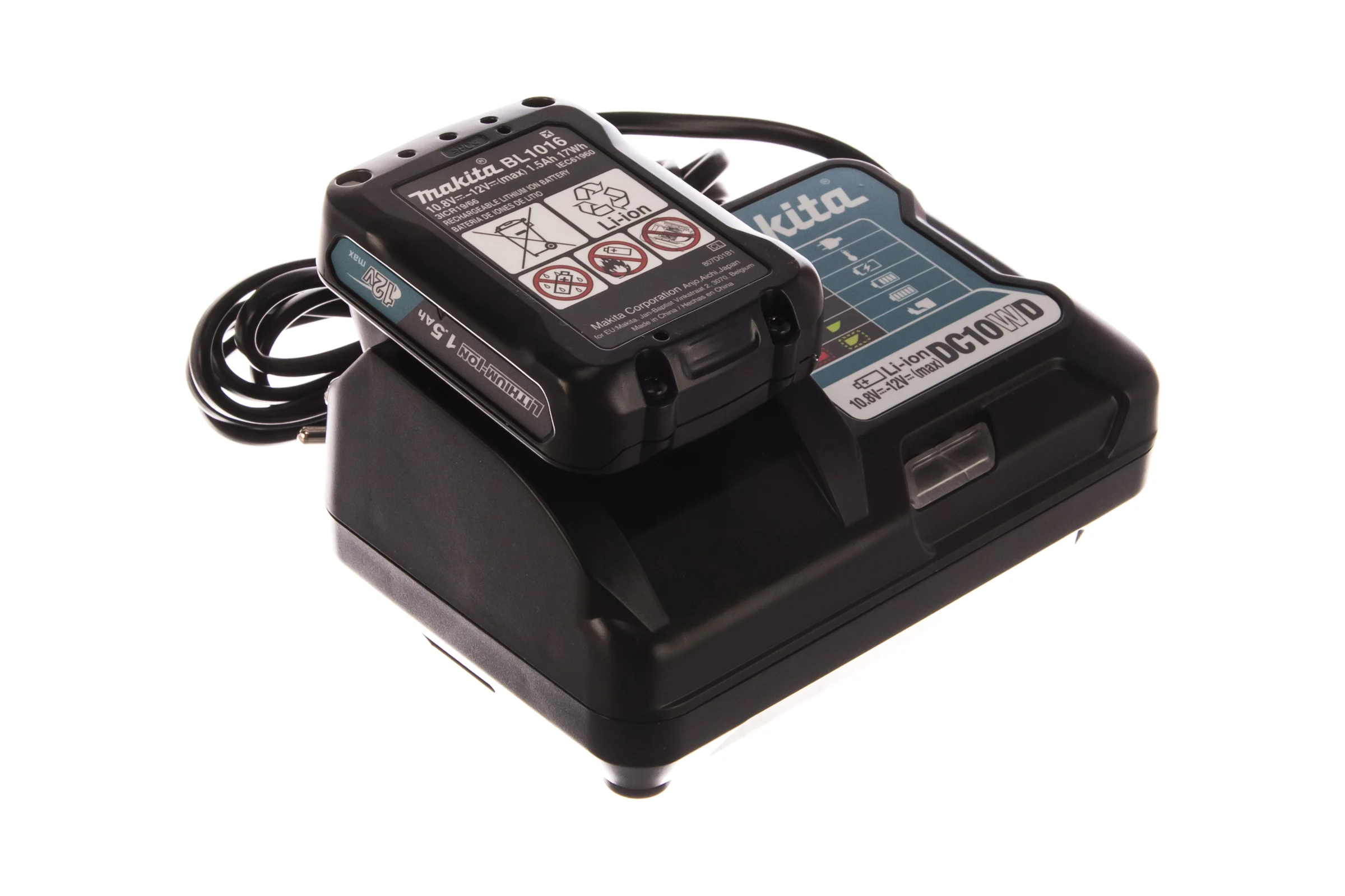 Аккумулятор BL1016 +зарядное устройство DC10WD (12В, 1.5Ач, Li-ion, MakPac) Makita 197644-6