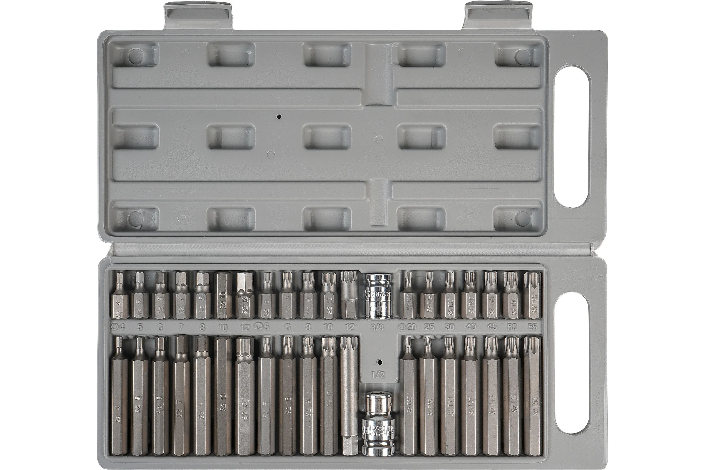 Набор бит вставок TORX, SPLINE, HEX в кейсе (3/8", 30 мм и 75 мм, адаптеры 1/2" и 3/8" DR, 40 предметов) Airline AT-B-52