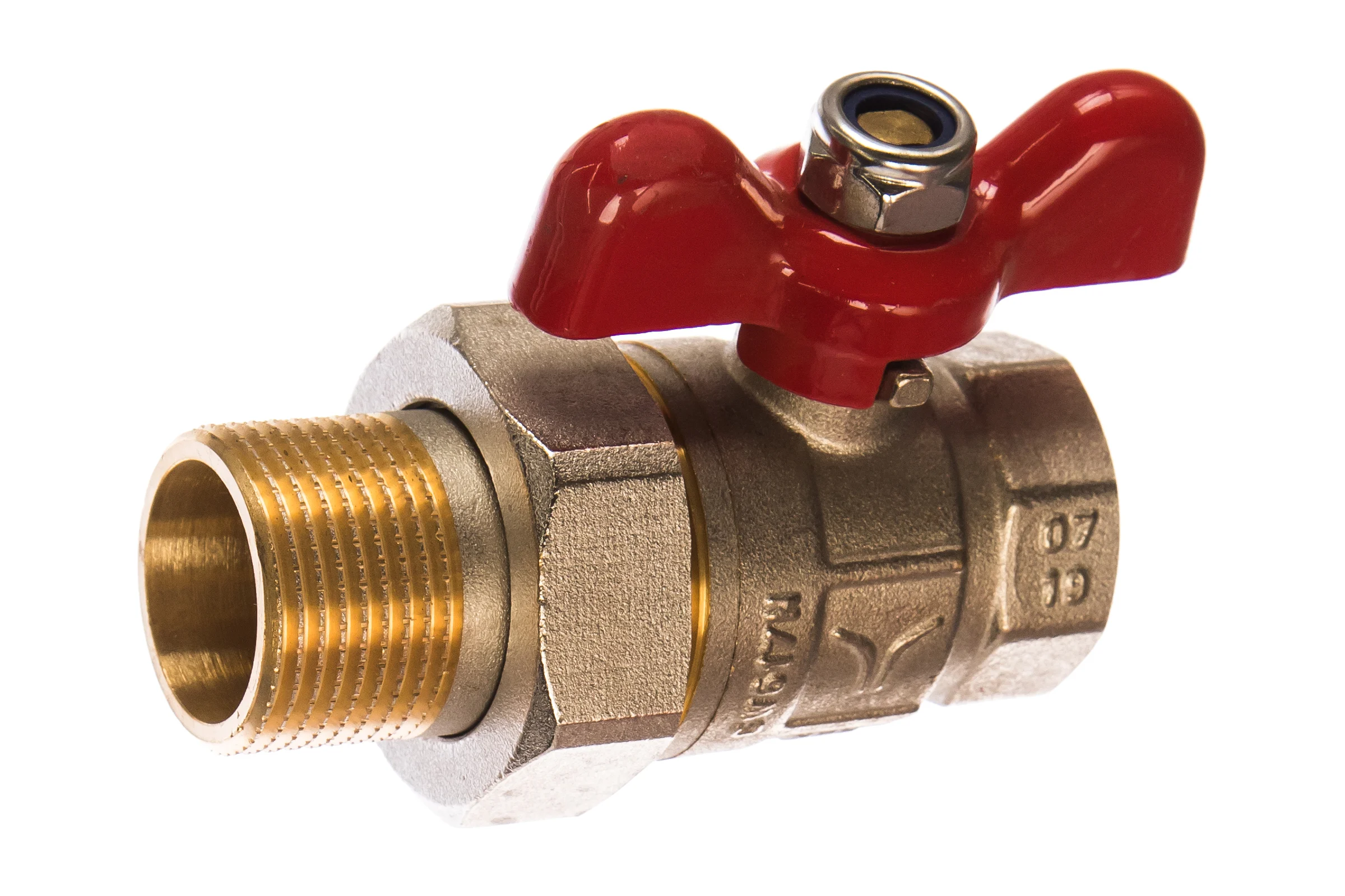 Кран шаровой полнопроходной PRO AQUA со сгоном ручка бабочка, Н-В 1 FWB65-m25-f25xb
