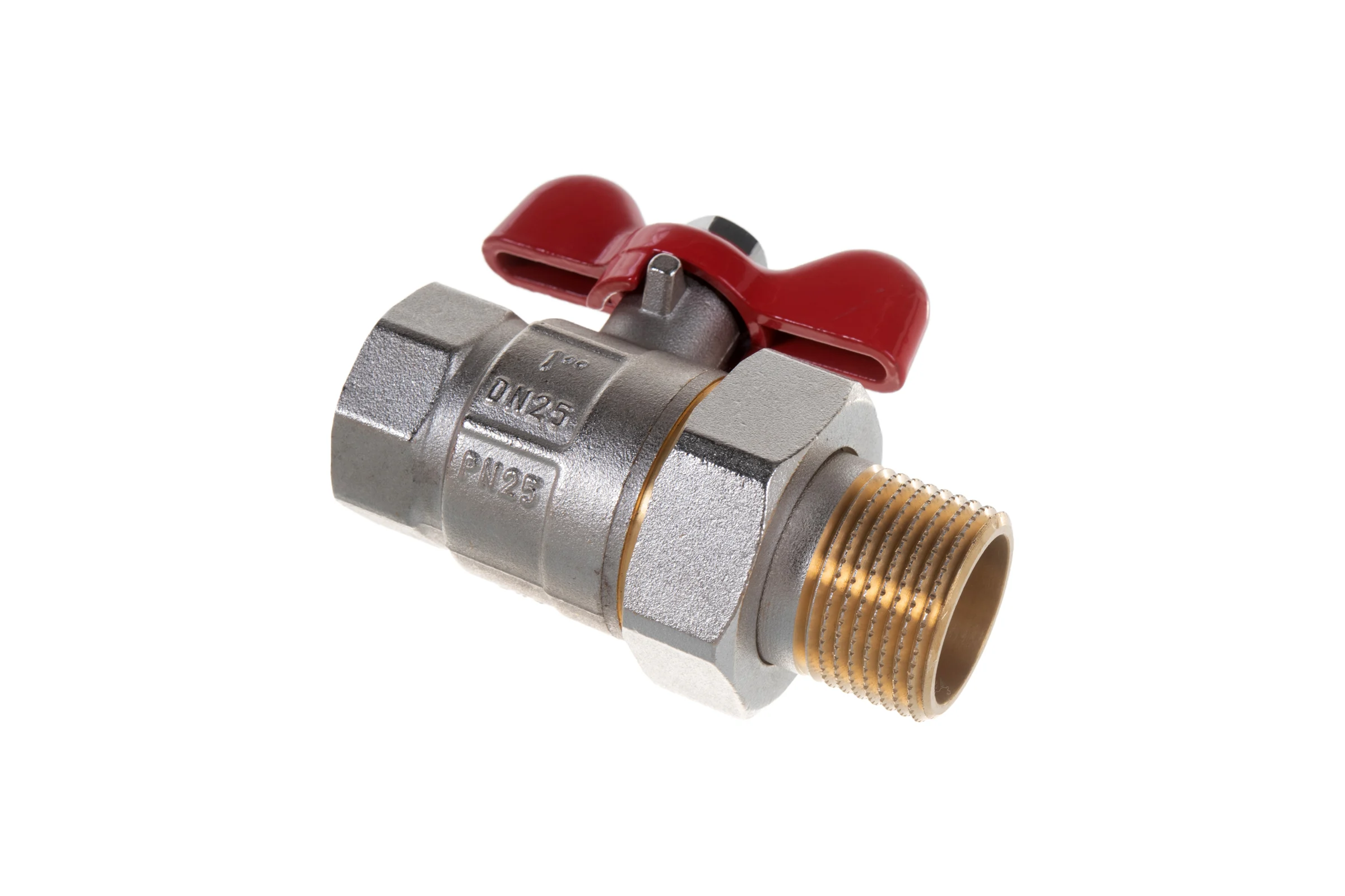 Кран шаровой полнопроходной PRO AQUA со сгоном ручка бабочка, Н-В 1 FWB65-m25-f25xb