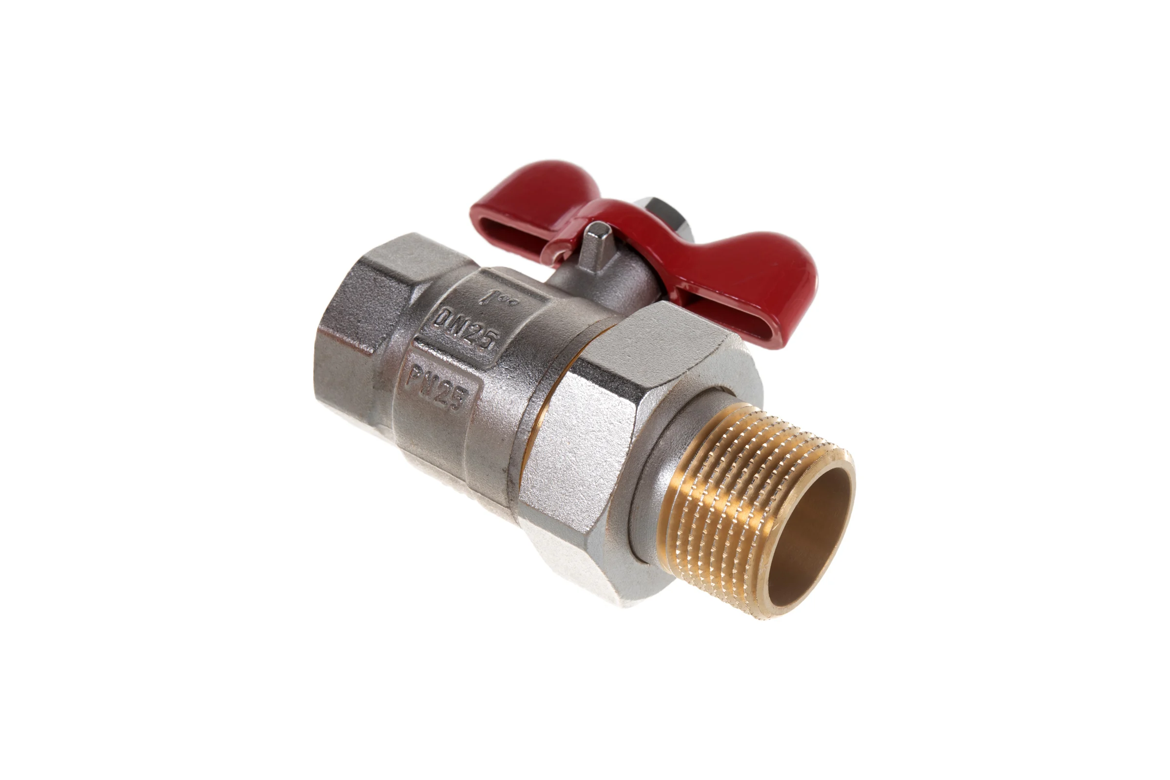 Кран шаровой полнопроходной PRO AQUA со сгоном ручка бабочка, Н-В 1 FWB65-m25-f25xb