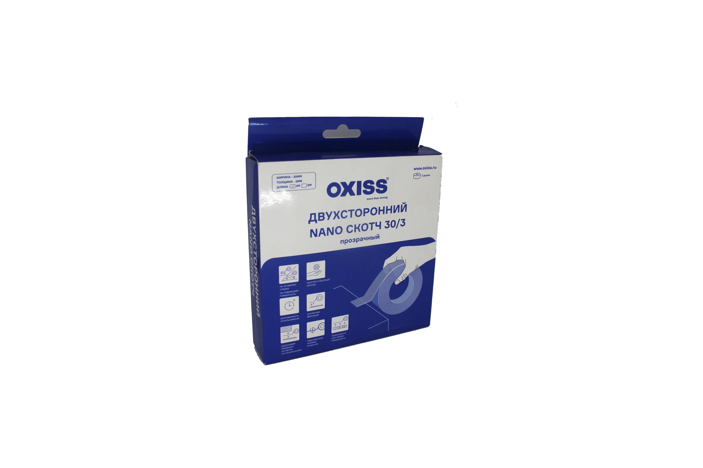 Двухсторонний NANO скотч Oxiss 30 мм х 3 м, прозрачный 4630025426194