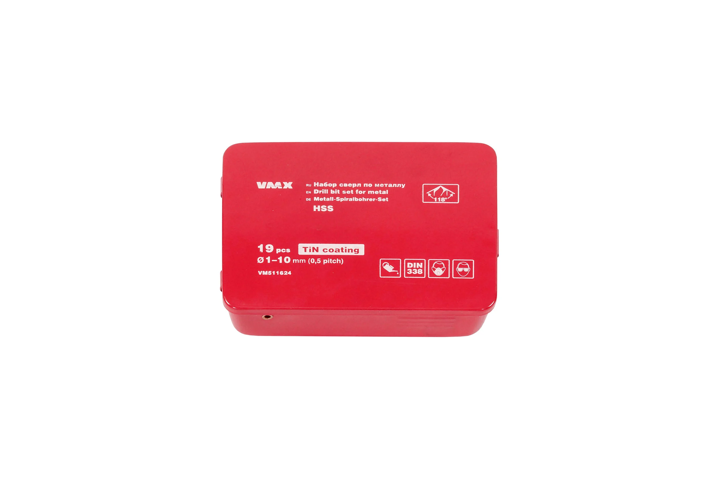 Набор сверл по металлу HSS TiN (19 шт; 1-10 мм; шаг 0.5 мм) VMX 511624