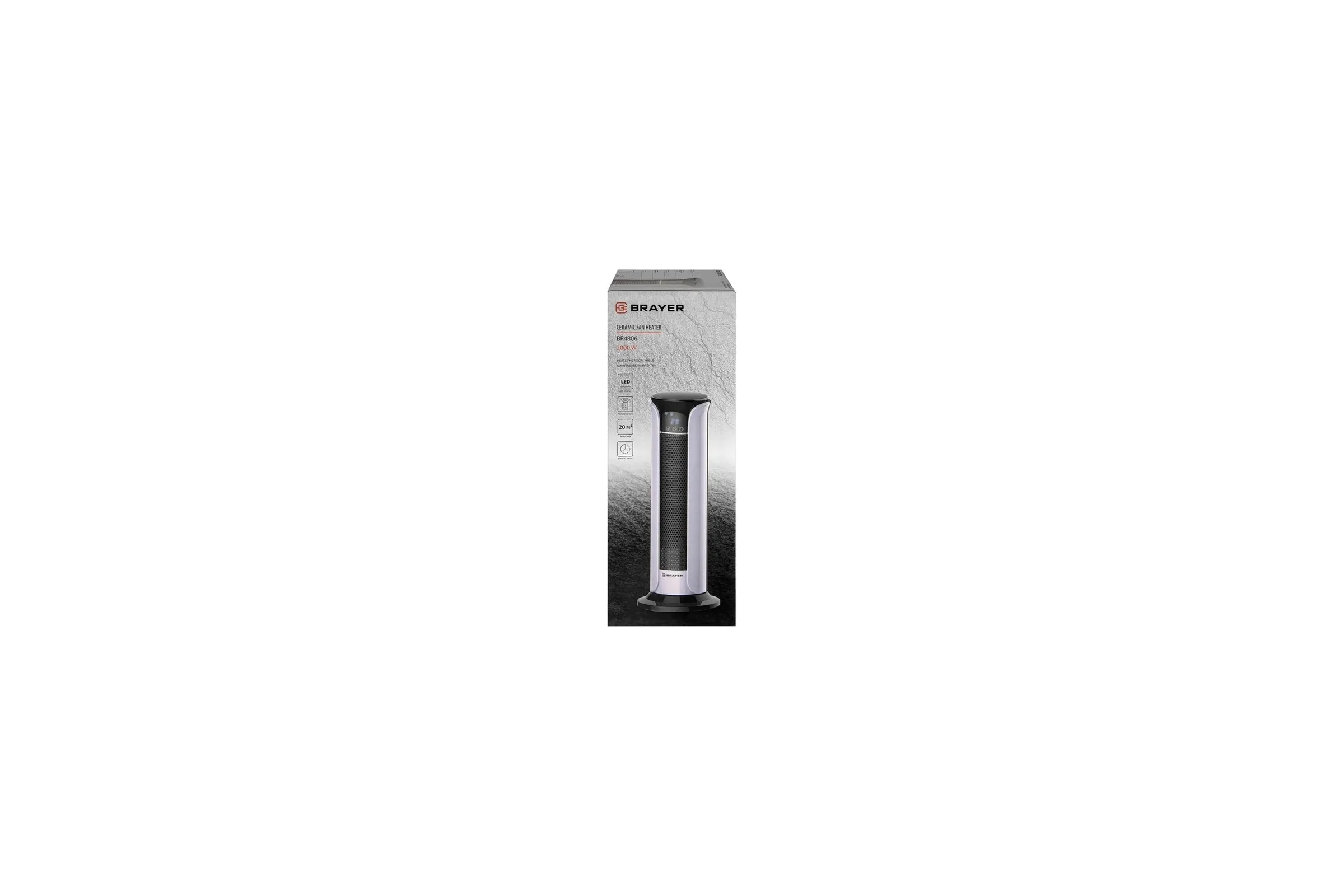 Тепловентилятор BRAYER 2200 Вт, LED-дисплей, пульт ДУ, таймер 12 ч, площадь 20 кв.м., электронное управление BR4806