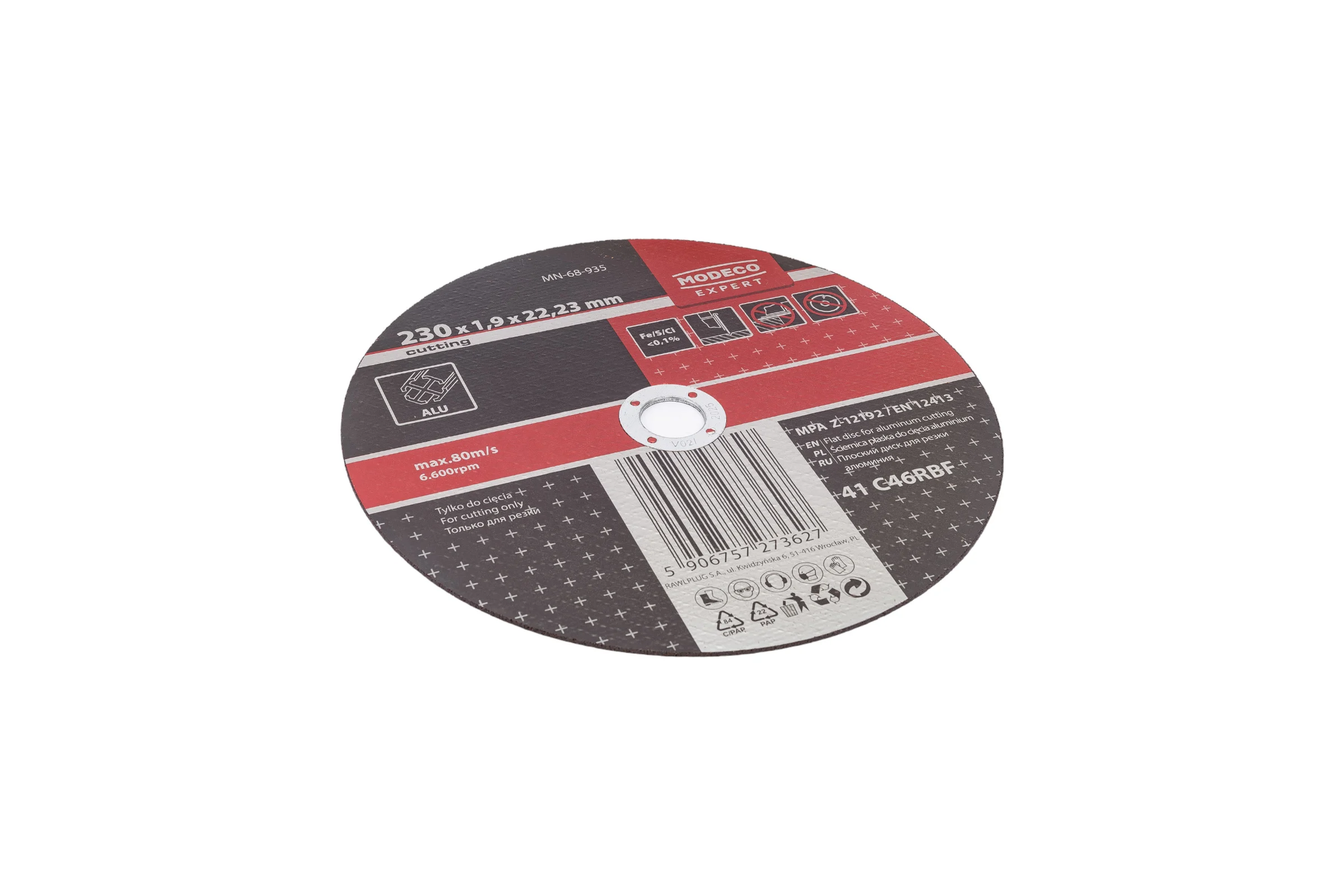 Диск для резки алюминия 230x1.9x22.23 мм, плоский MODECO MN-68-935