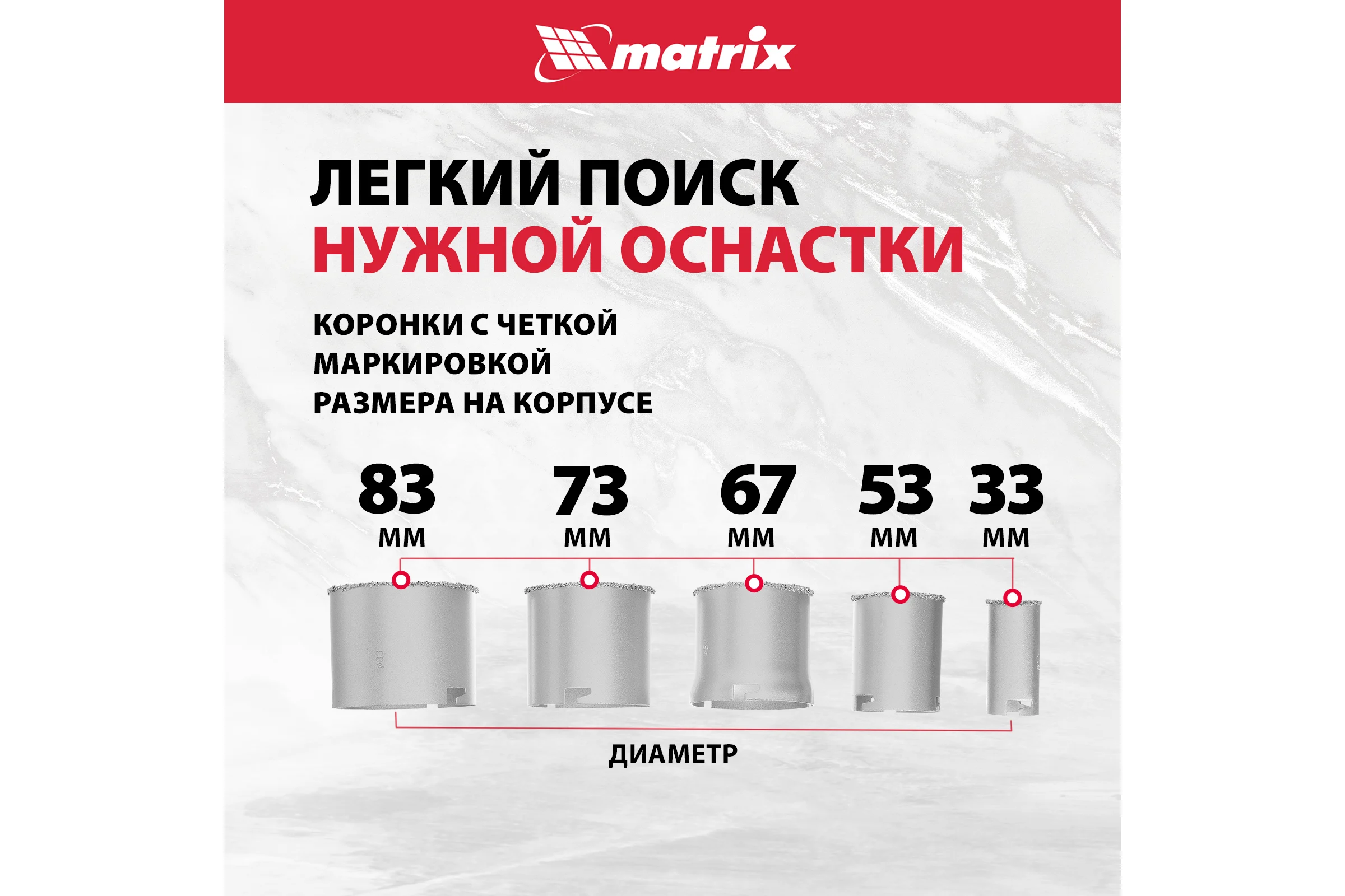 Набор коронок по керамической плитке (33-83 мм) + напильник MATRIX 72842